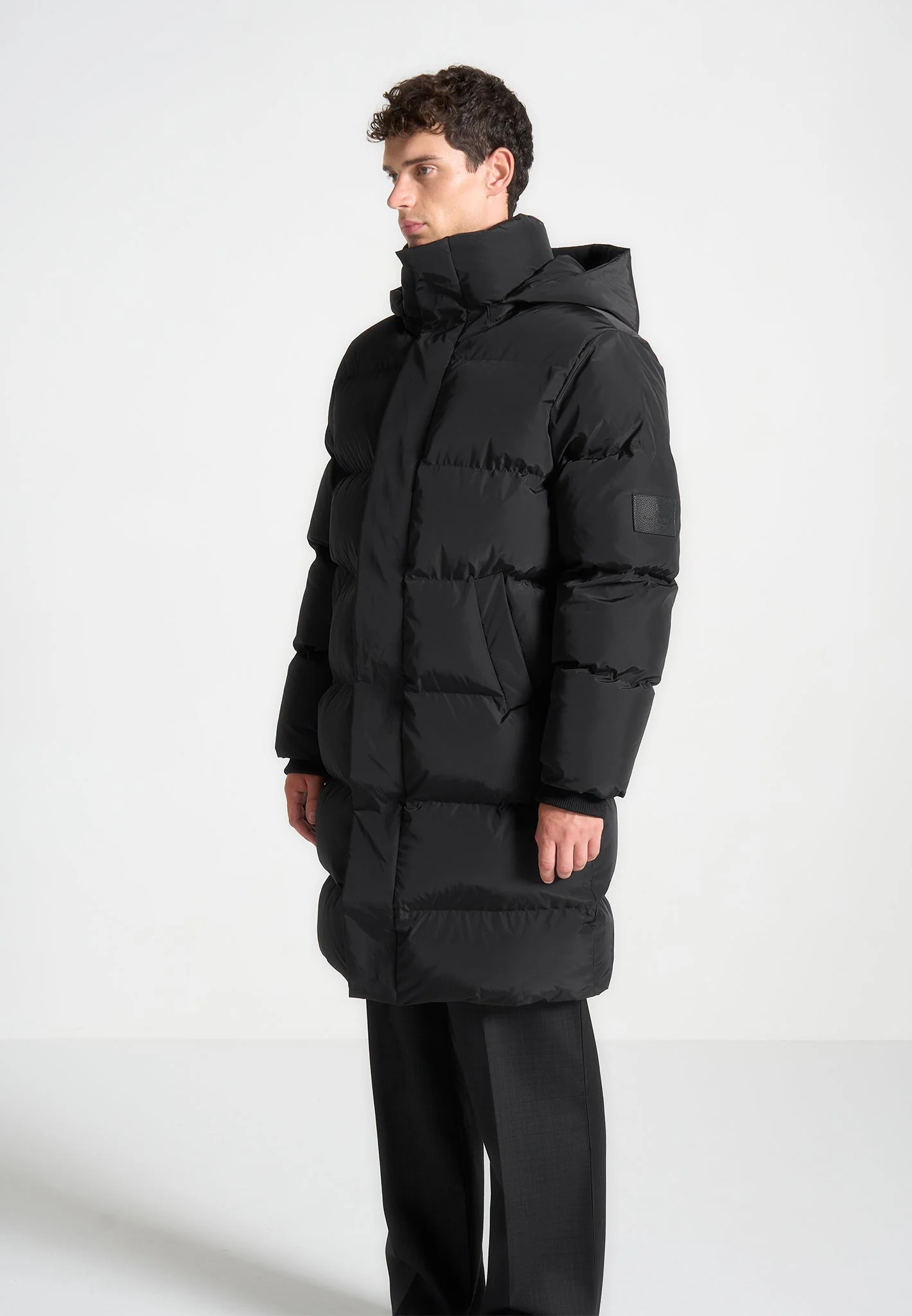 Longline Quilted Puffer Jacket - Black - Image 4