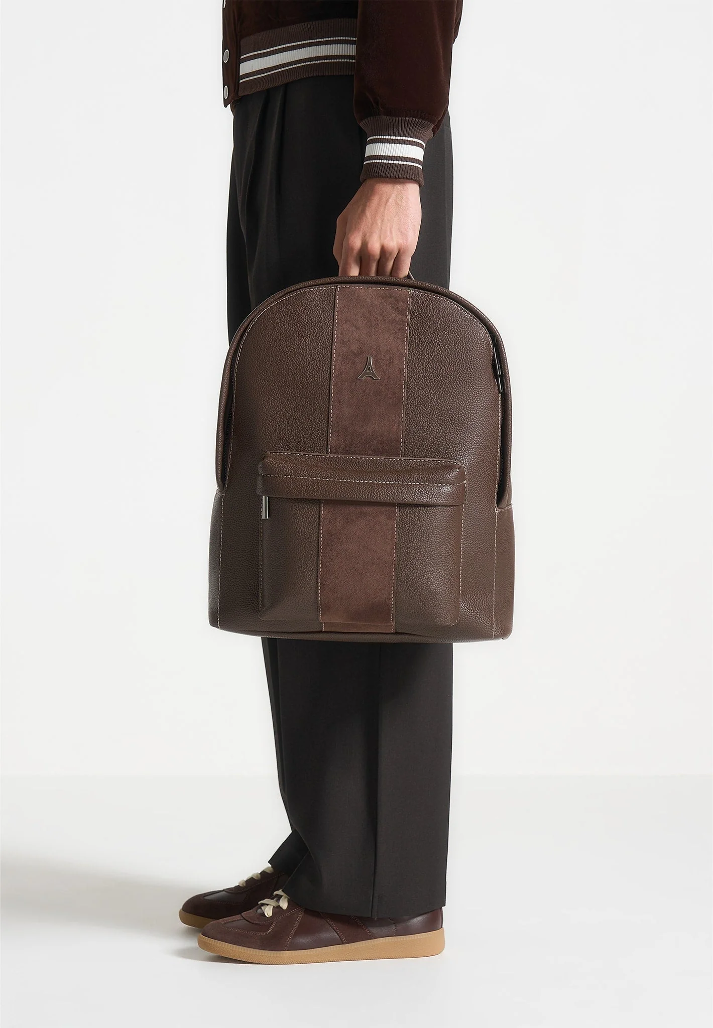 Lyon - Suede Panel Backpack - Brown - Image 2