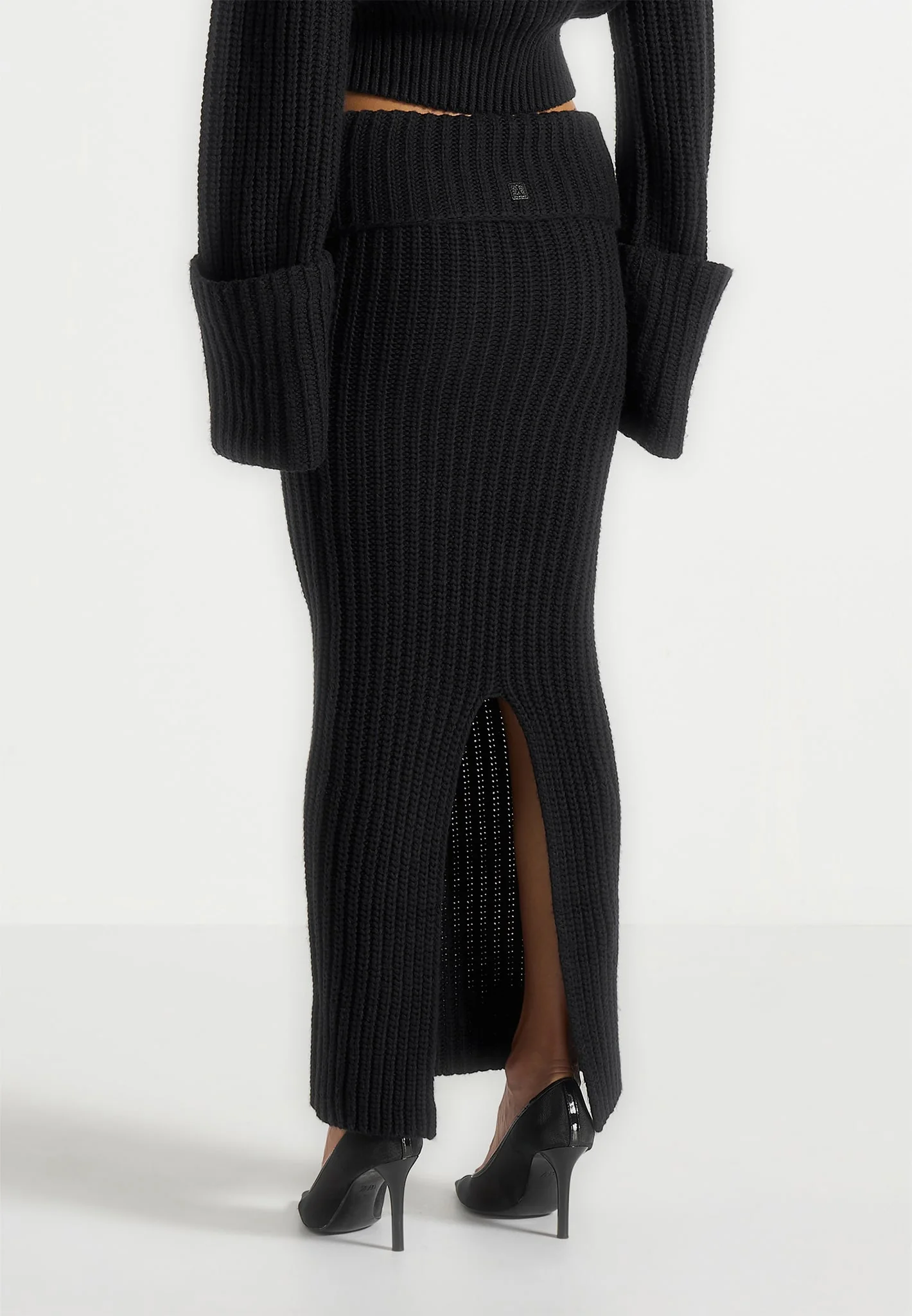 Lyra - Knit Maxi Skirt with Foldover - Black - Image 4