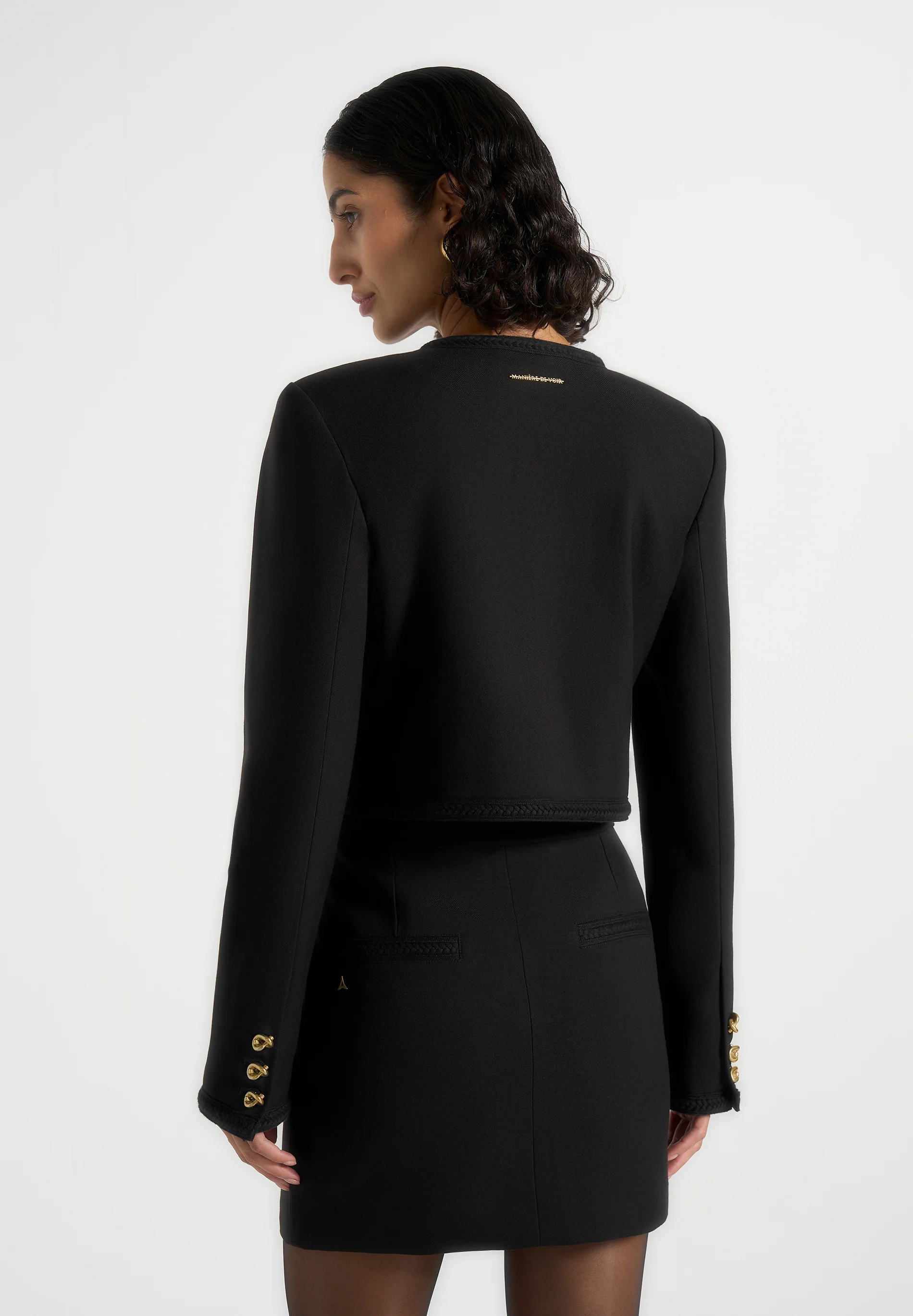 Madeline - Cropped Tailored Jacket With Braided Trim - Black - Image 5