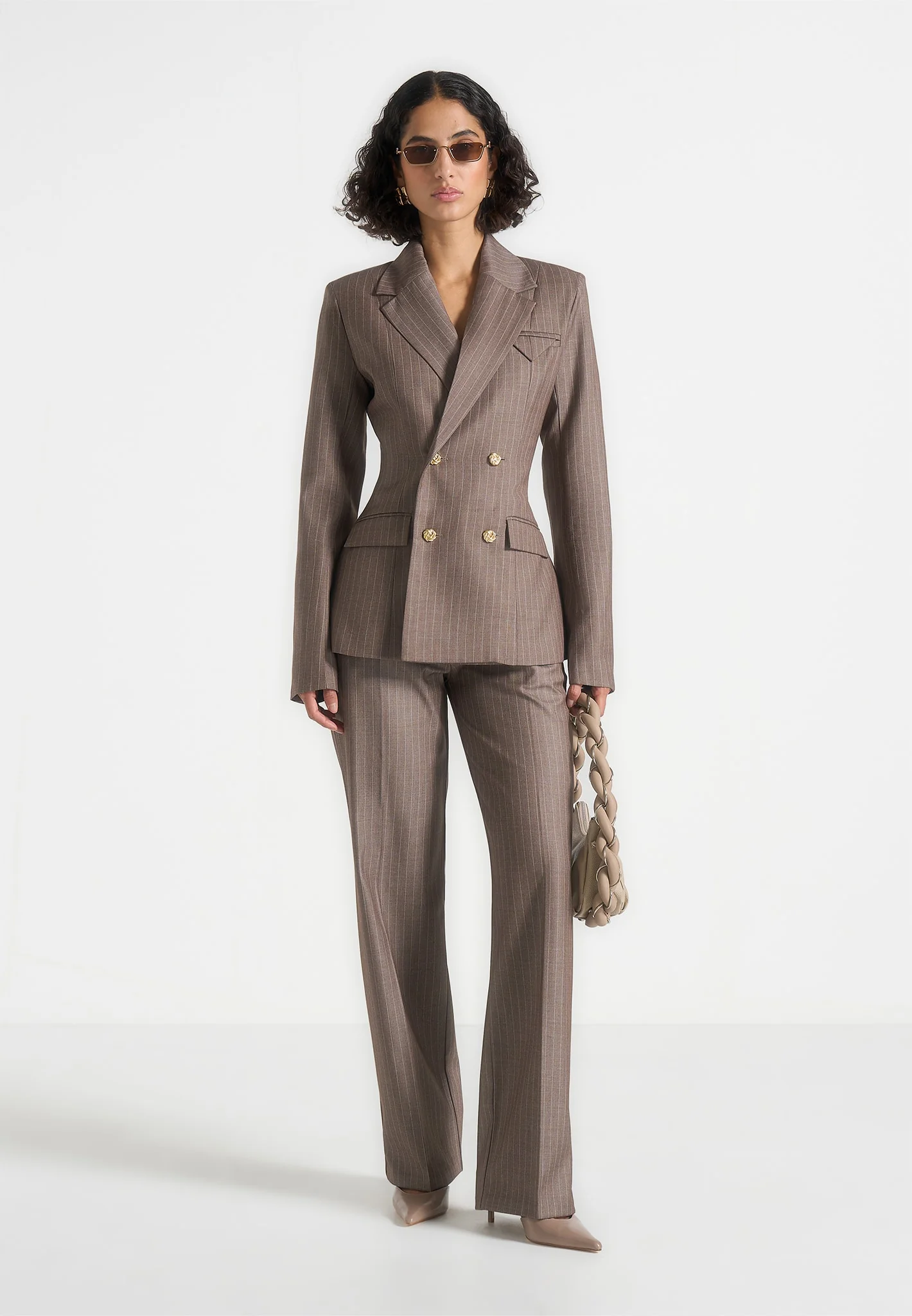 Maia - Pinstripe Double Breasted Blazer - Beige - Image 2