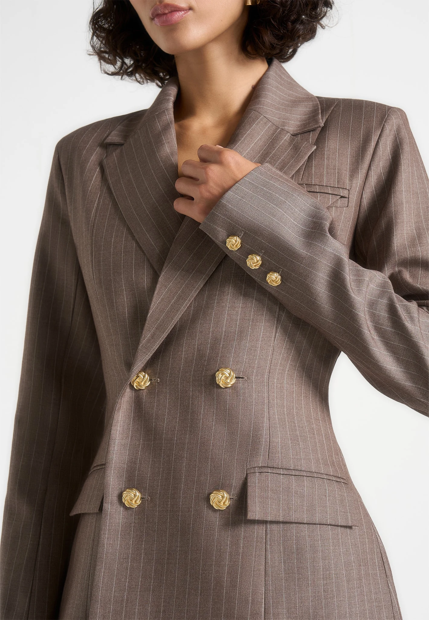 Maia - Pinstripe Double Breasted Blazer - Beige - Image 3