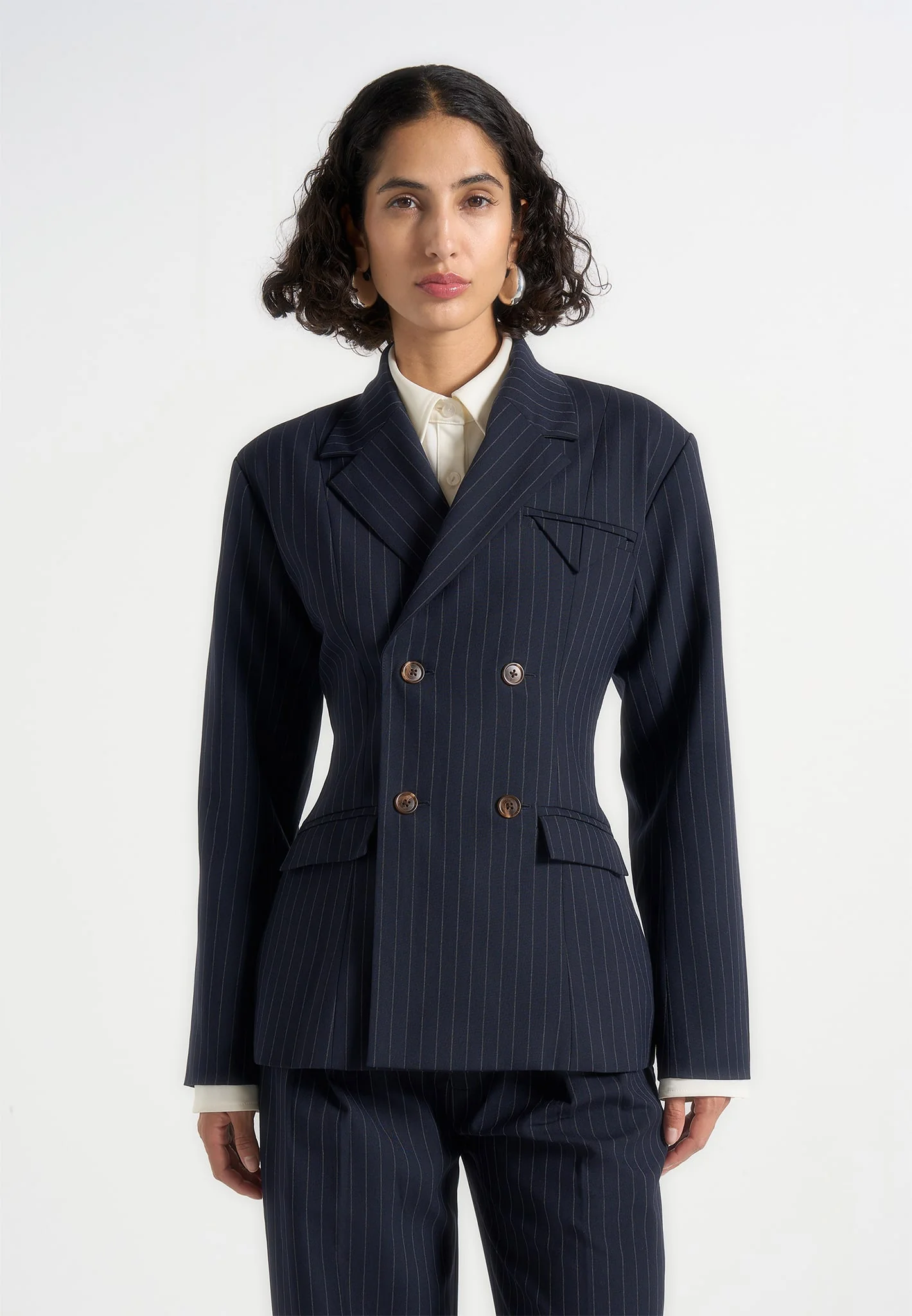 Maia - Pinstripe Double Breasted Blazer - Navy - Image 3