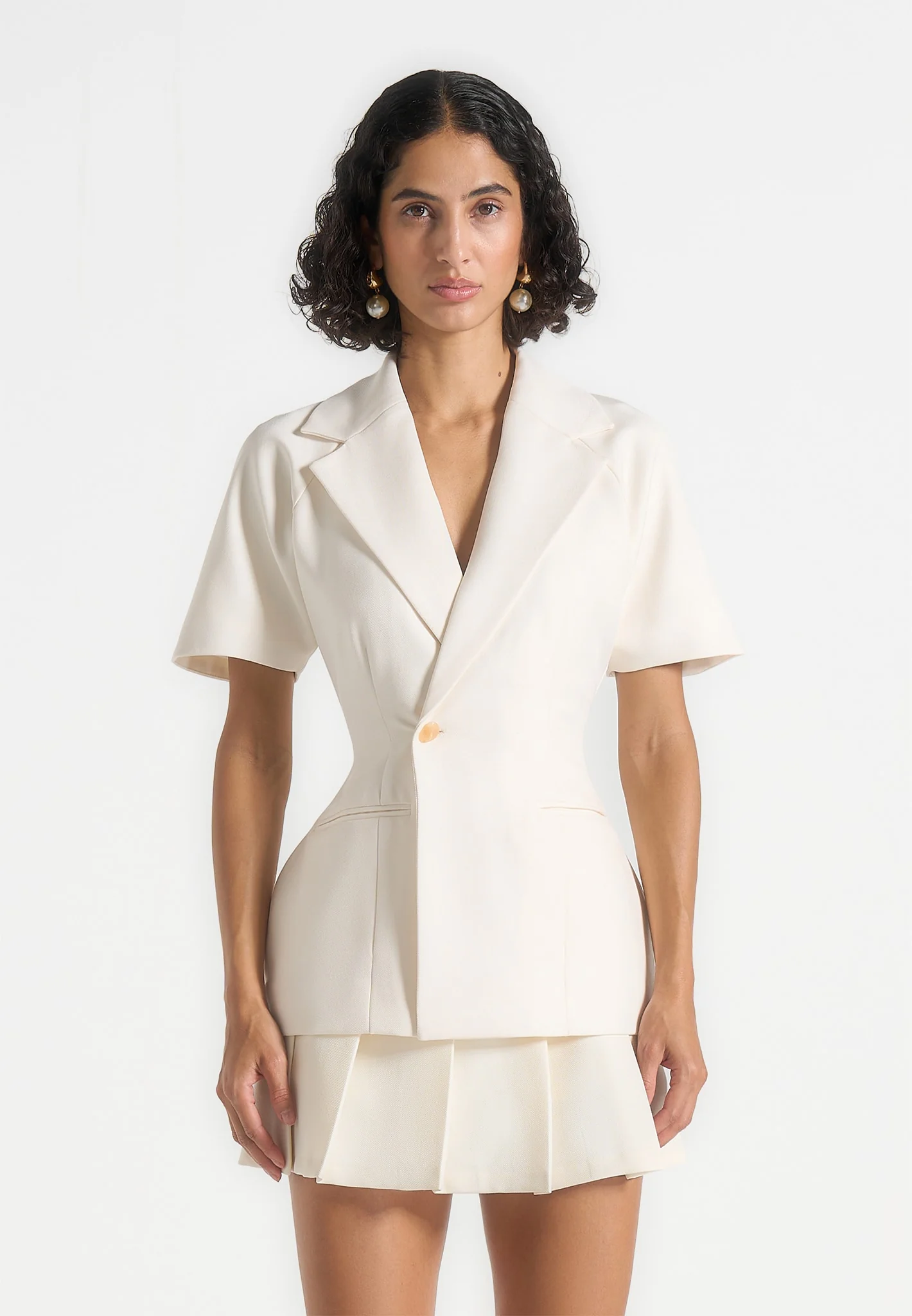 Malika - Double Breasted Short Sleeve Blazer - Off White