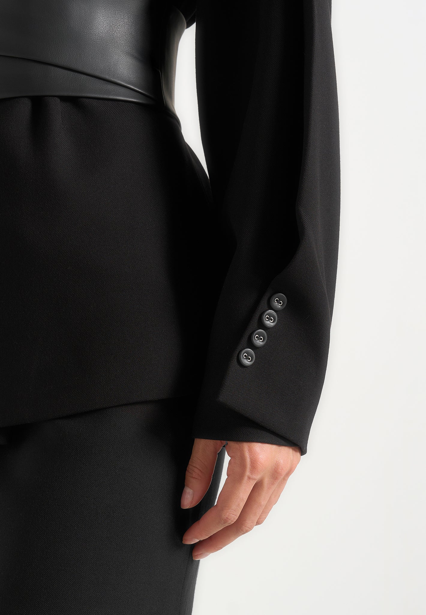 Marie - Wool Twist Sleeve Blazer with Belt - Black - Image 4