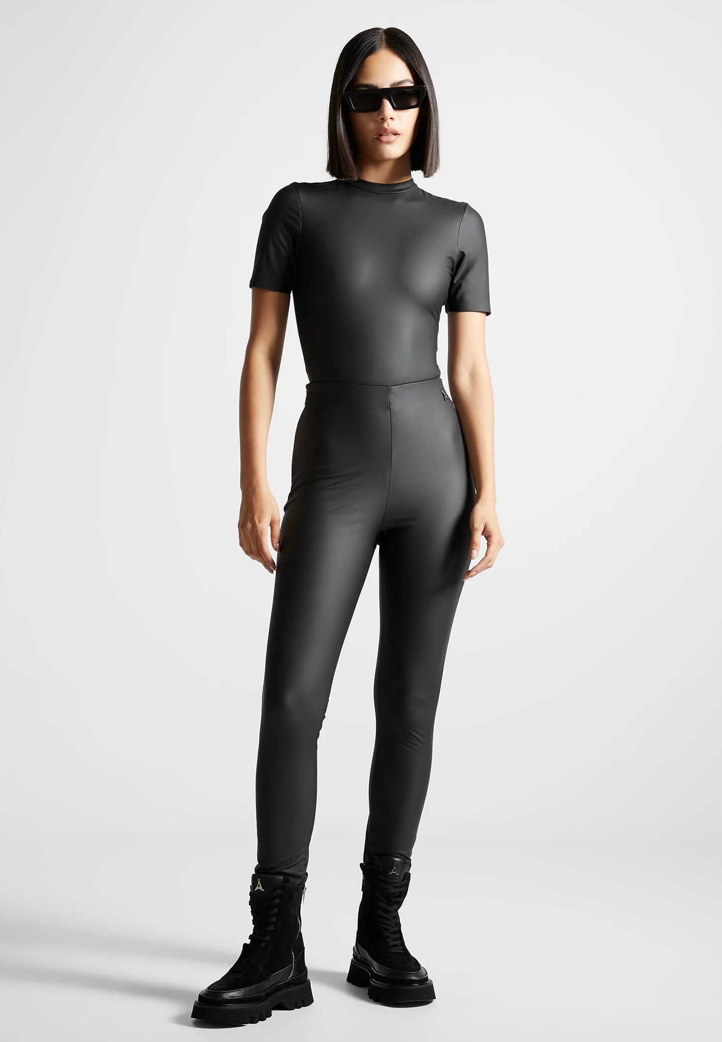 Matte Leather Leggings - Black - Image 2