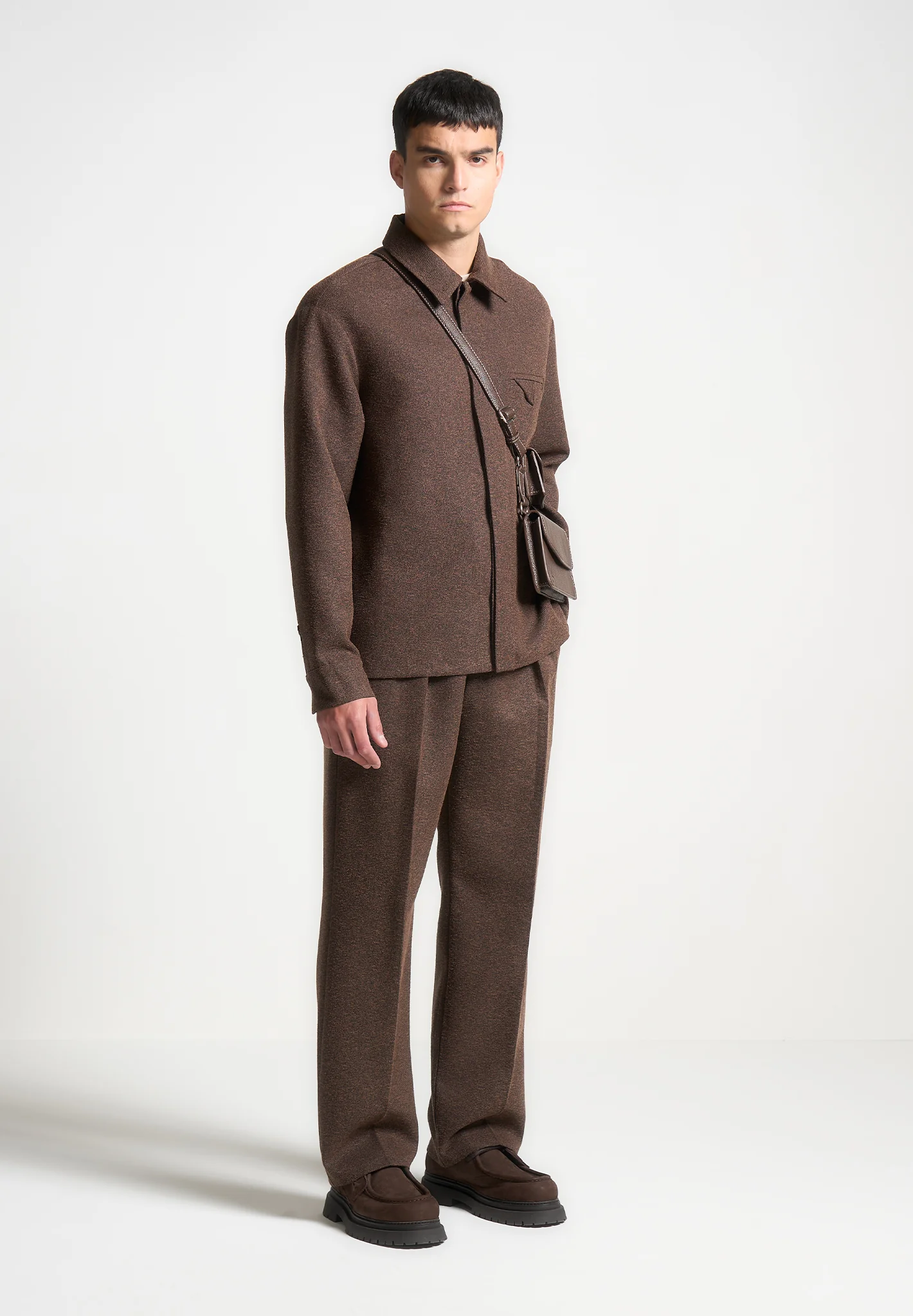 Melange Tailored Shirt with Triangle Pocket - Brown - Image 2