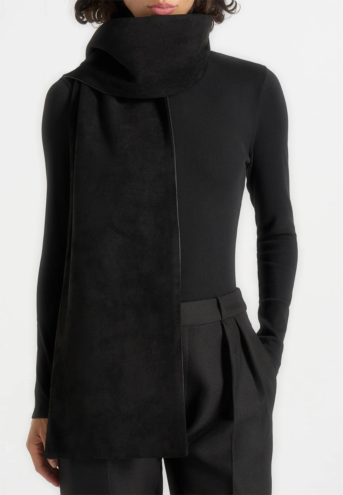 Melia - Reversible Leather & Suede Scarf - Black - Image 2