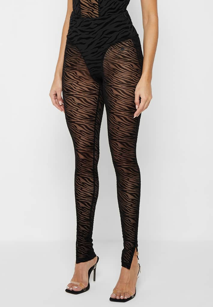 Mesh Zebra Print Leggings - Black - Image 3