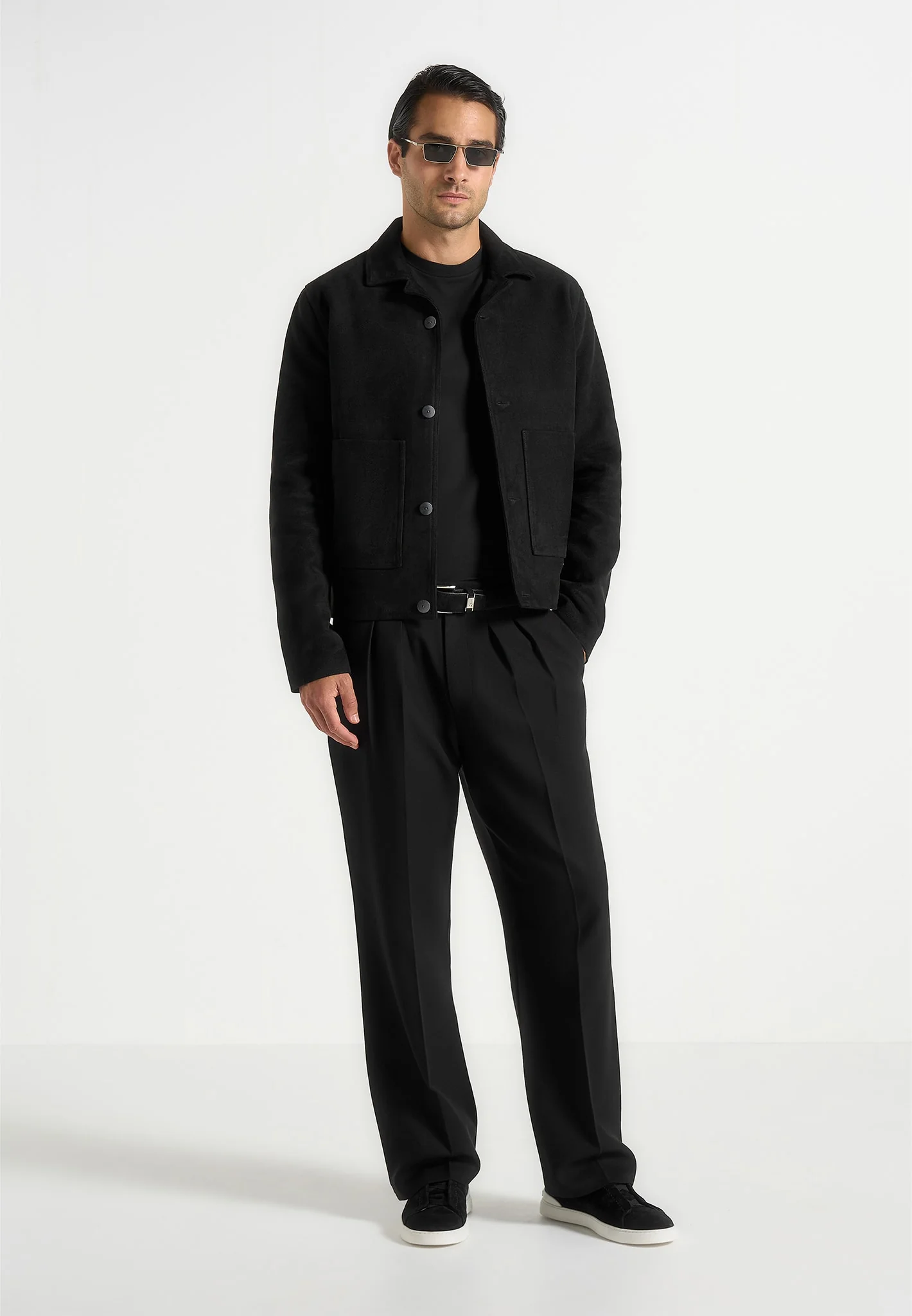 Michel - Suede Jacket With Revere Collar - Black - Image 2