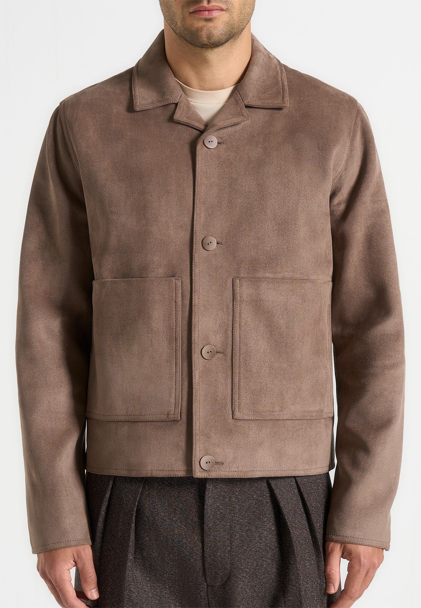 Michel - Suede Jacket With Revere Collar - Taupe - Image 3