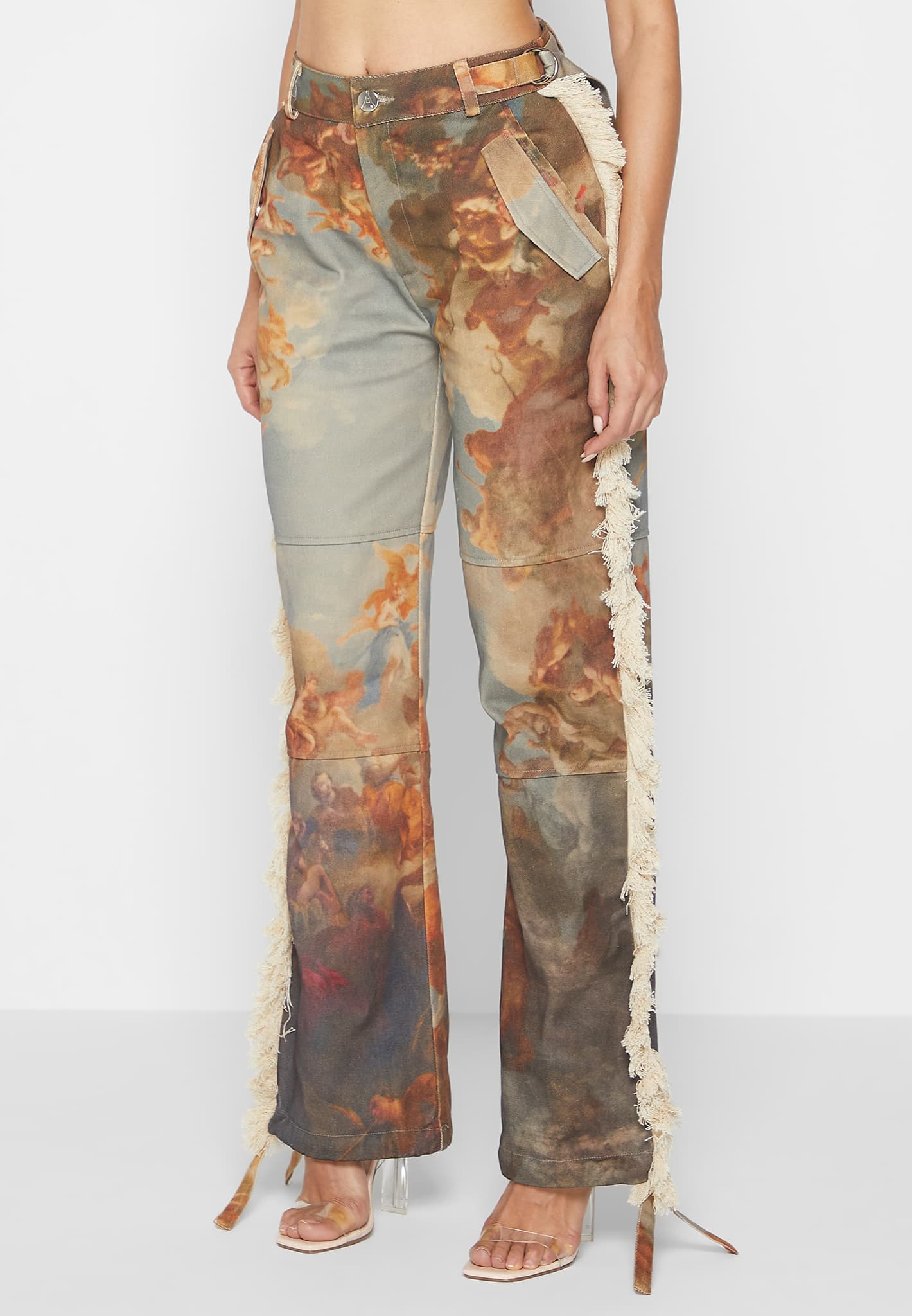 Mid Rise Art Cargo Pants with Tassels - Multi - Image 4