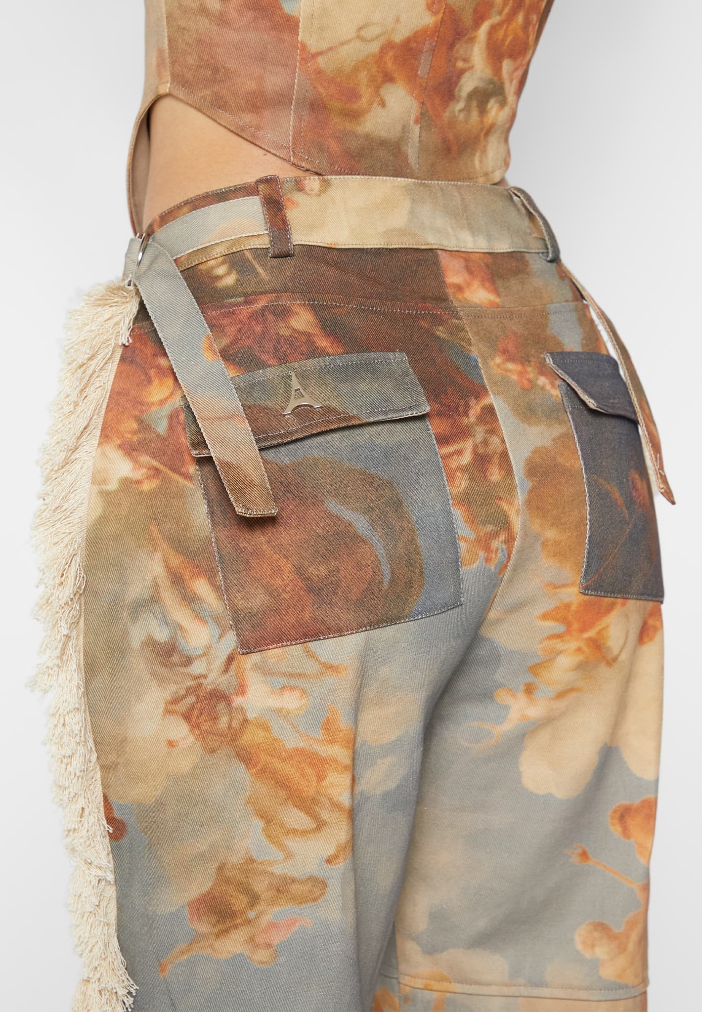 Mid Rise Art Cargo Pants with Tassels - Multi - Image 6