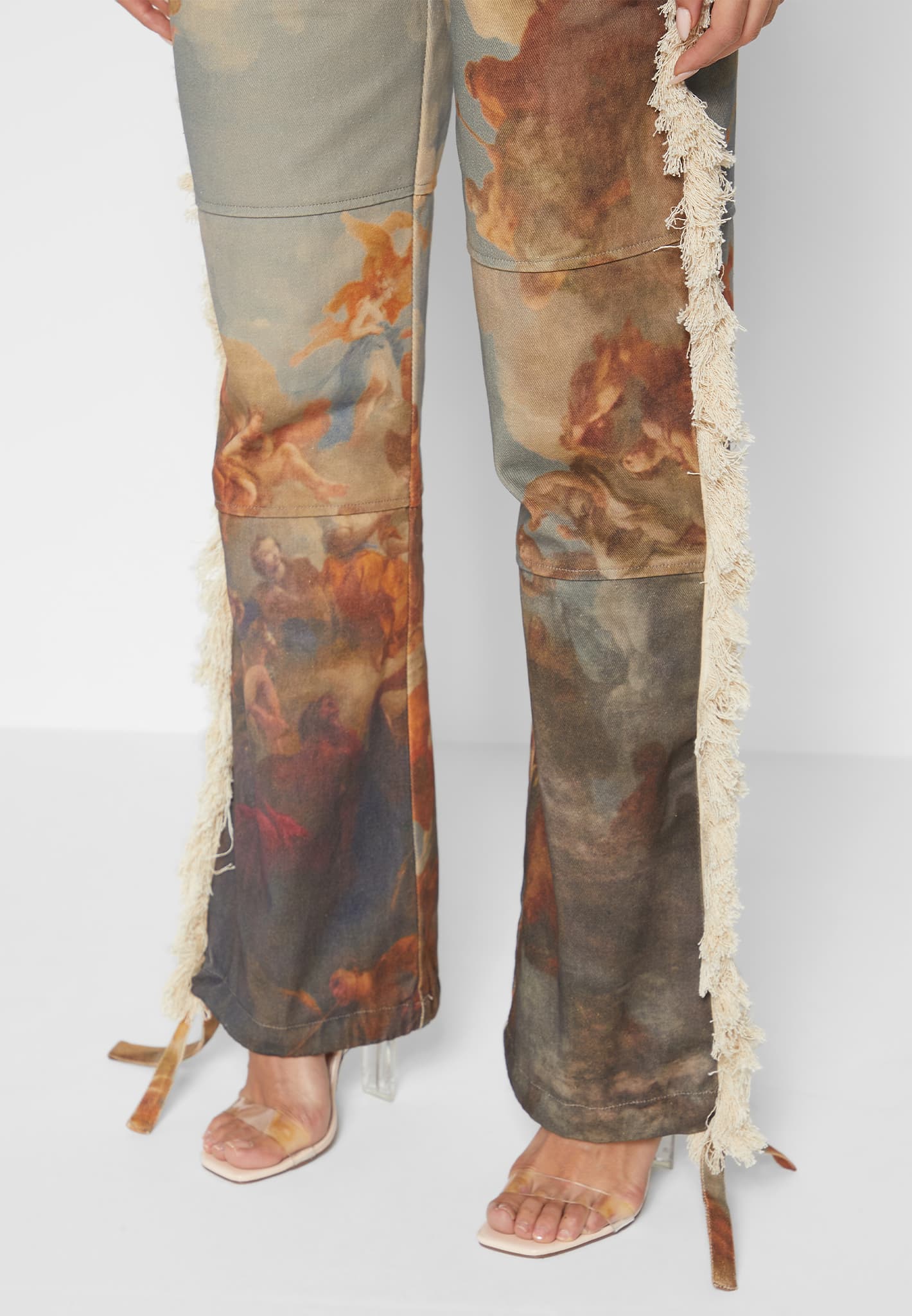 Mid Rise Art Cargo Pants with Tassels - Multi - Image 7