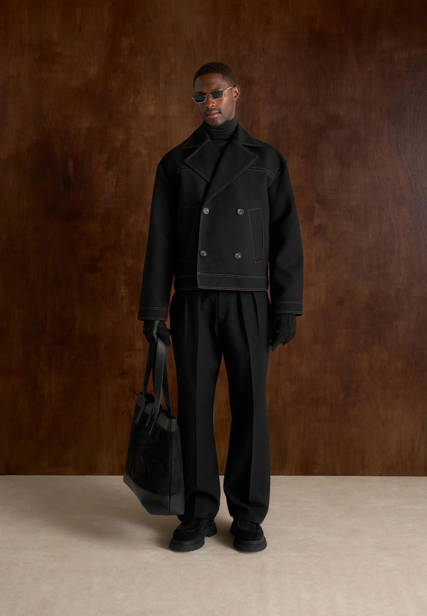 Mika - Unisex Tailored Double Breasted Jacket With Contrast Stitch - Black - Image 9