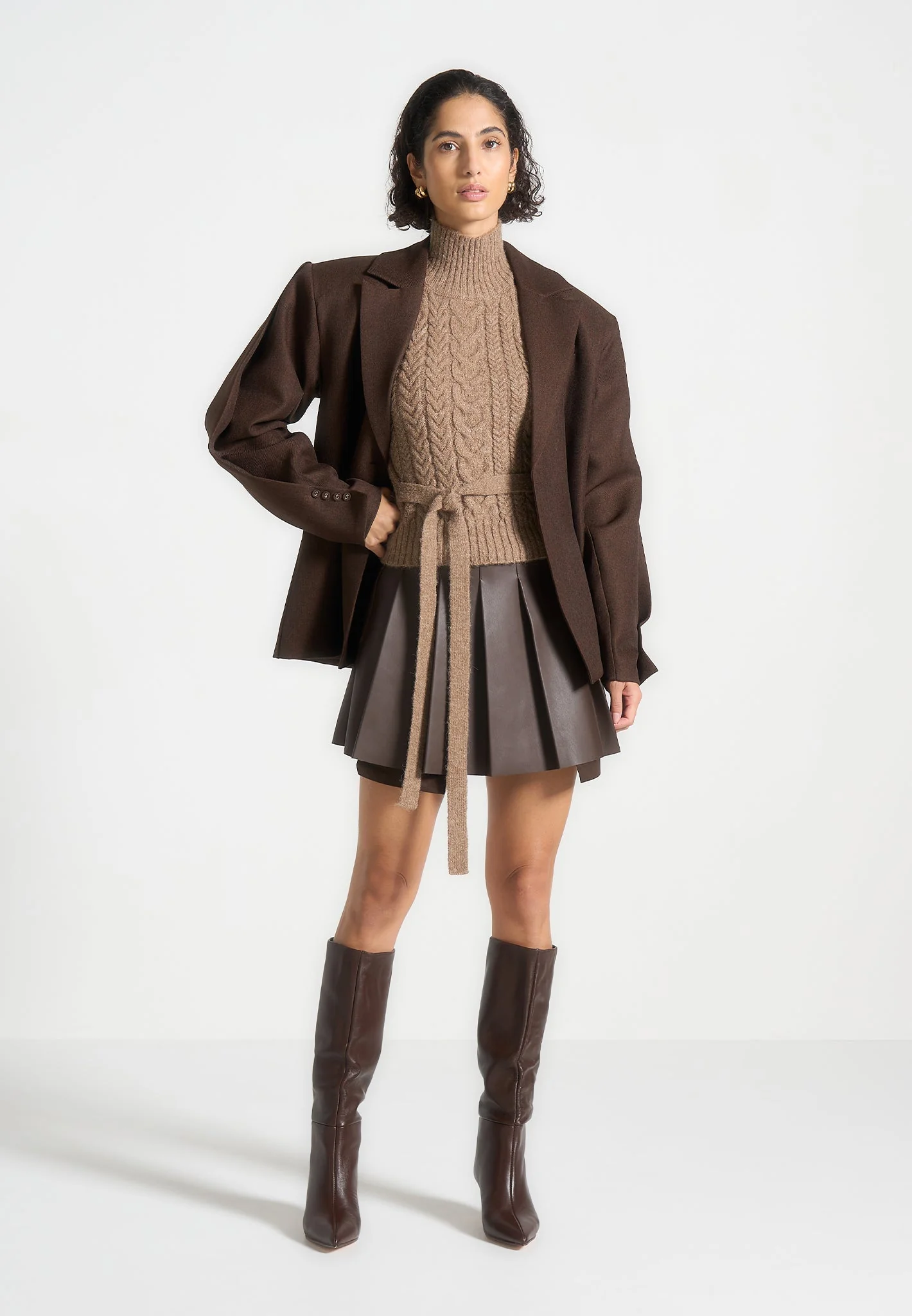 Mirim - Halter Cable Knit Wool Top with Tie - Taupe - Image 6