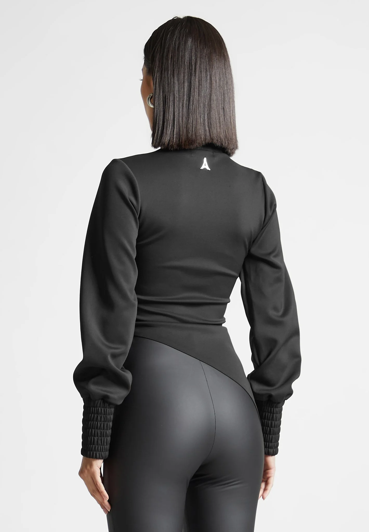 Mock Neck Asymmetric Top - Black - Image 3