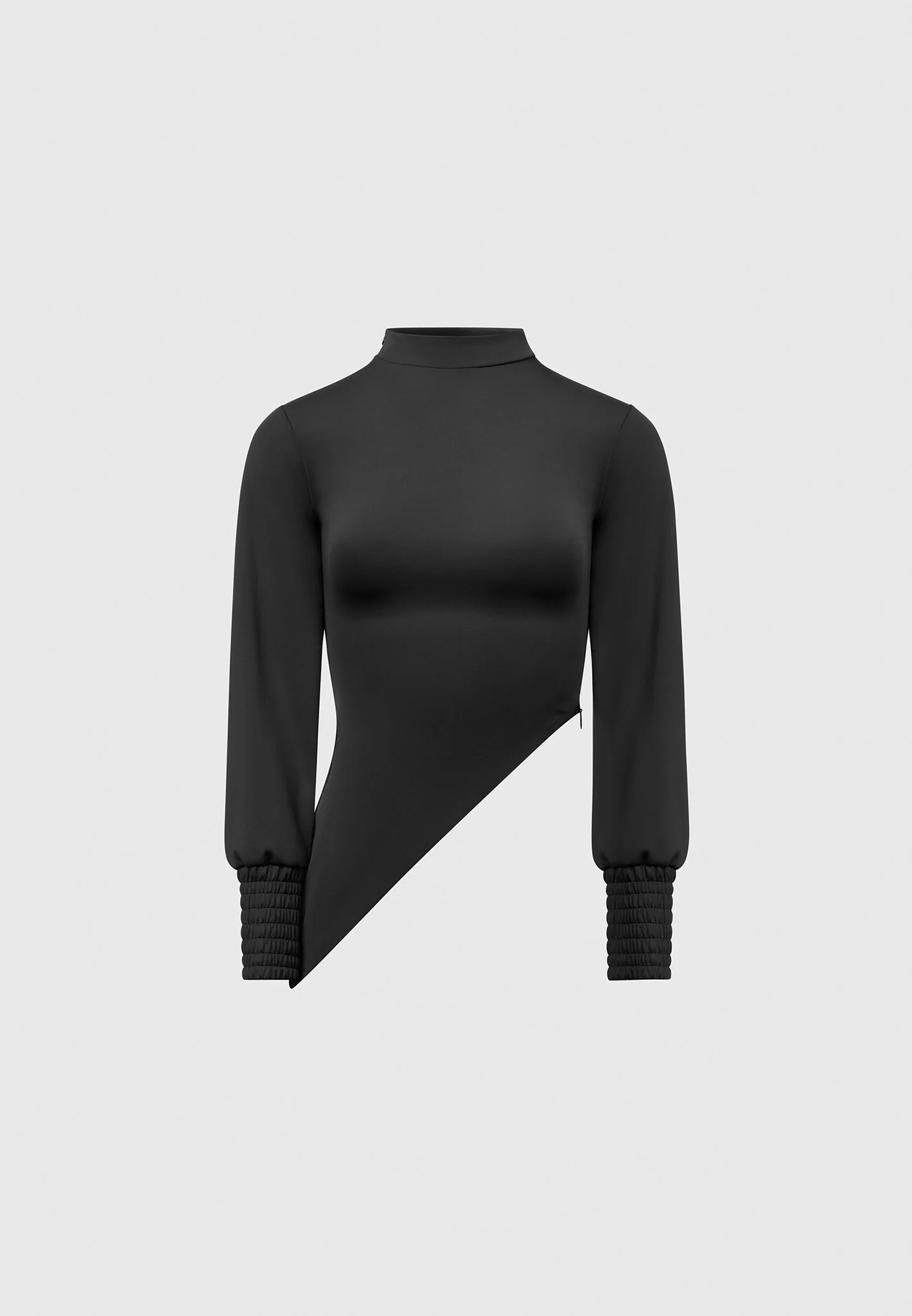 Mock Neck Asymmetric Top - Black - Image 4