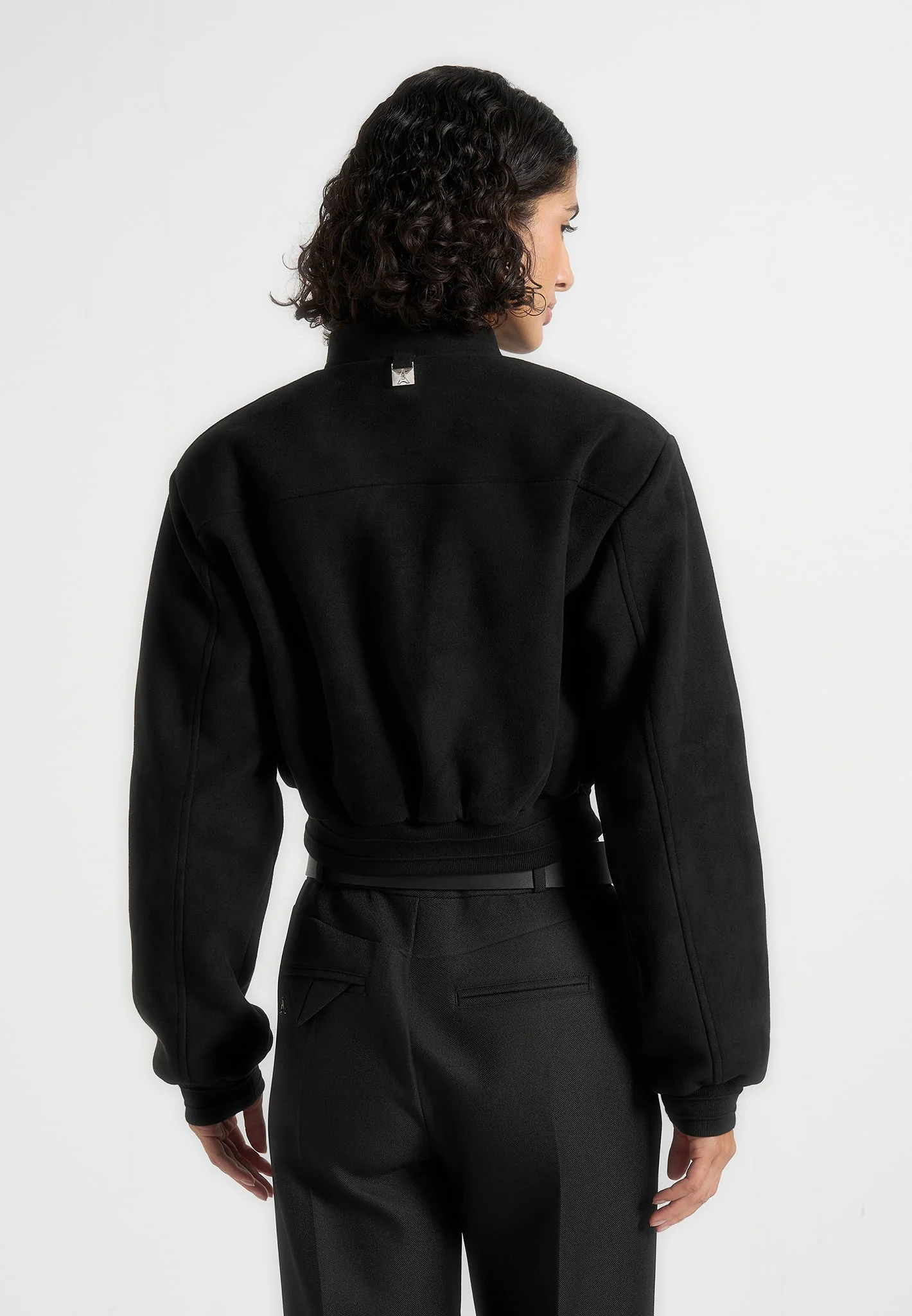 Monique - Suede Wide Shoulder Bomber Jacket - Black - Image 5