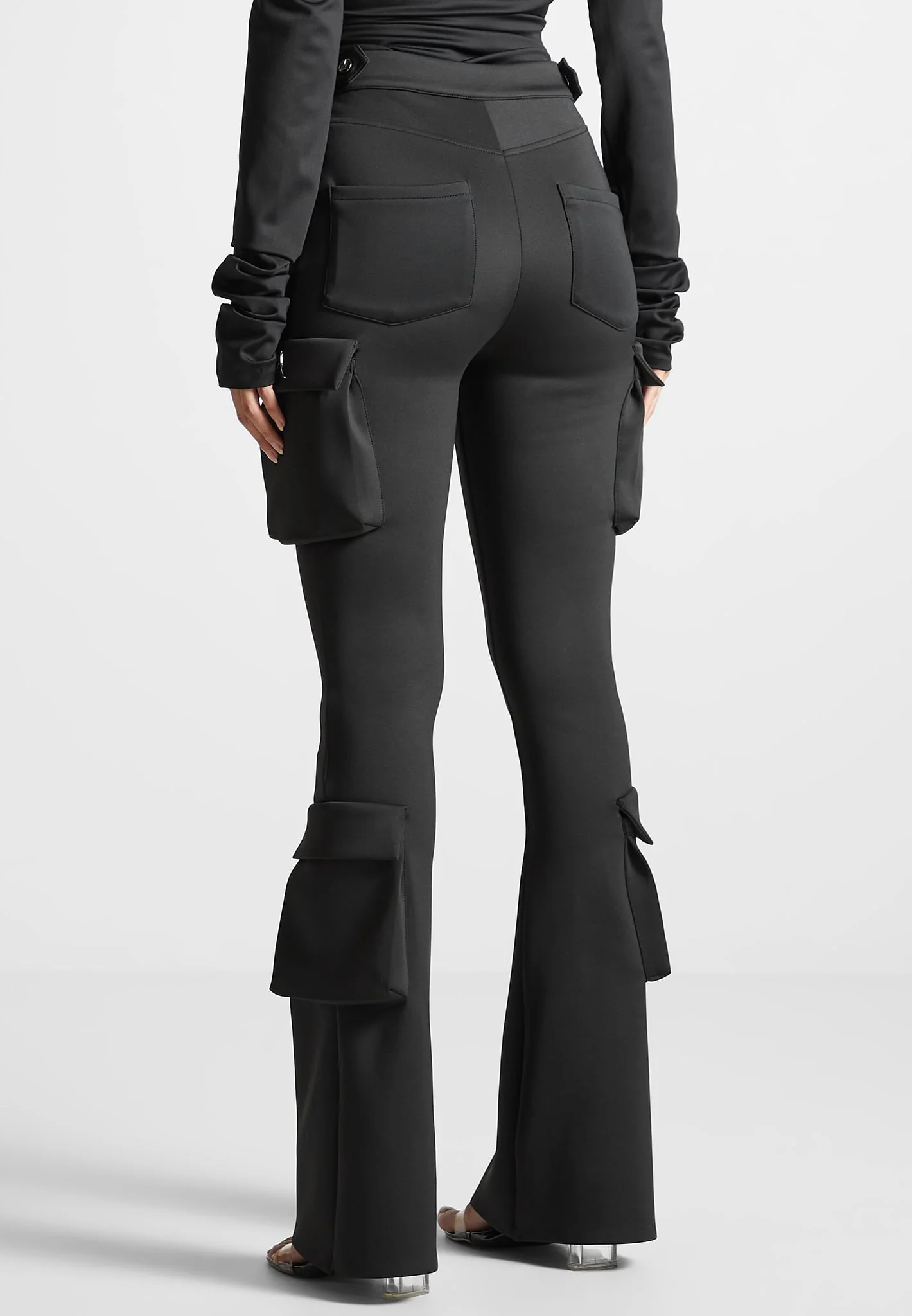 Neoprene Cargo Fit and Flare Leggings - Black - Image 5