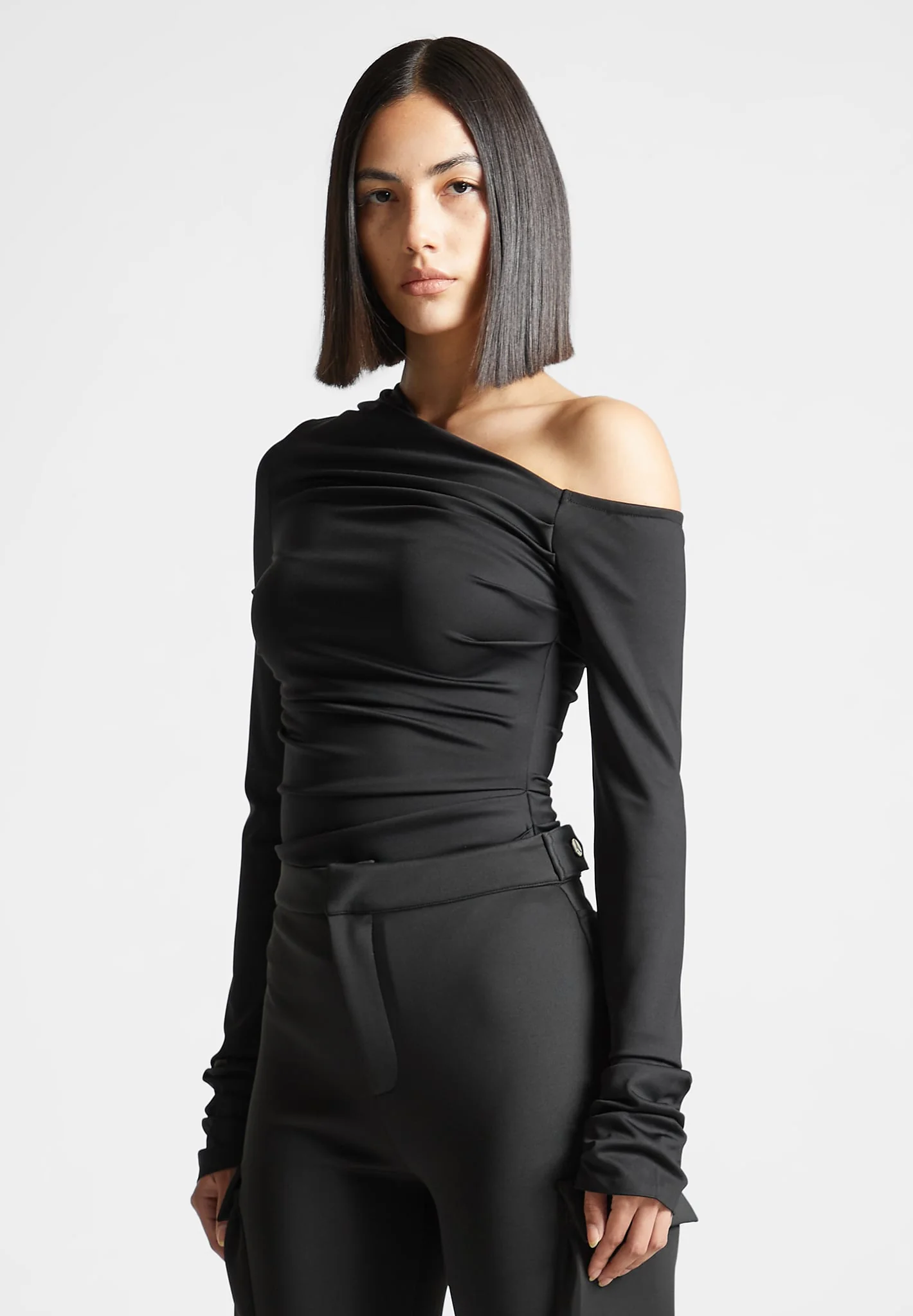 Neoprene Gathered Bodysuit - Black - Image 6