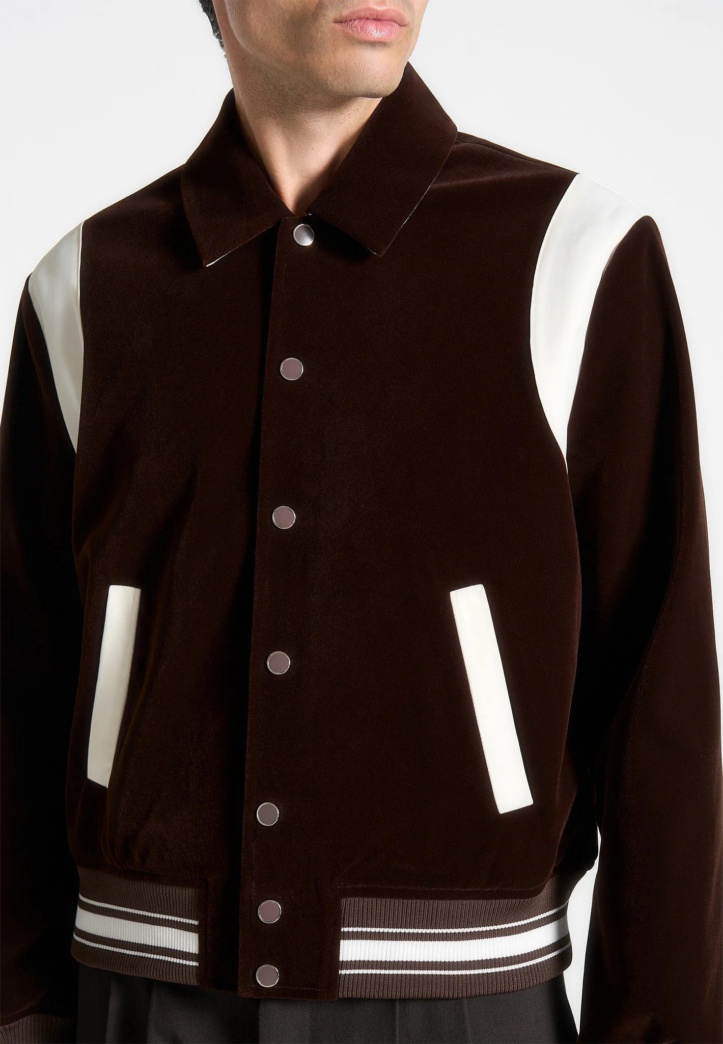 Nico - Velvet & Satin Varsity Jacket - Brown - Image 2