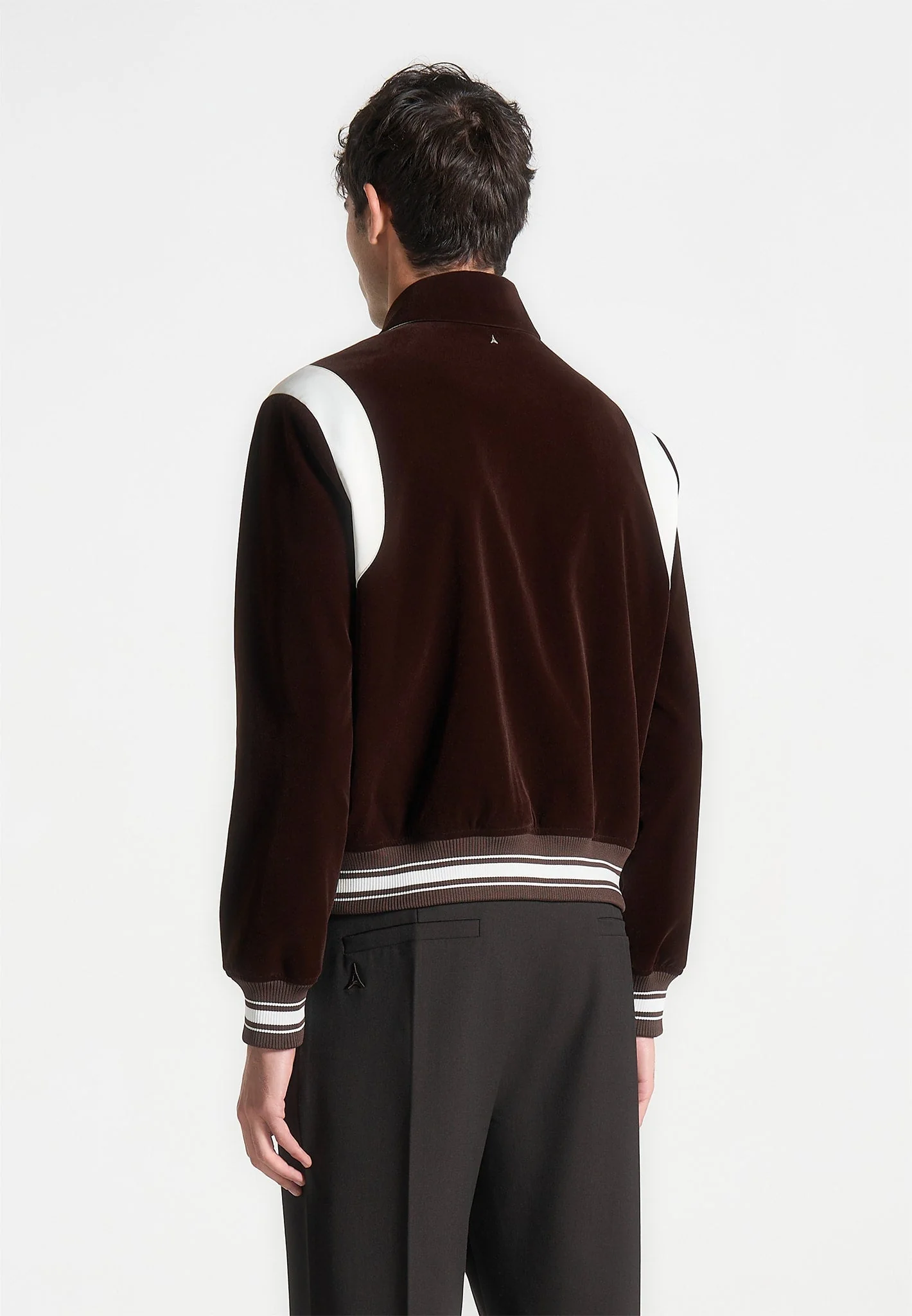 Nico - Velvet & Satin Varsity Jacket - Brown - Image 4