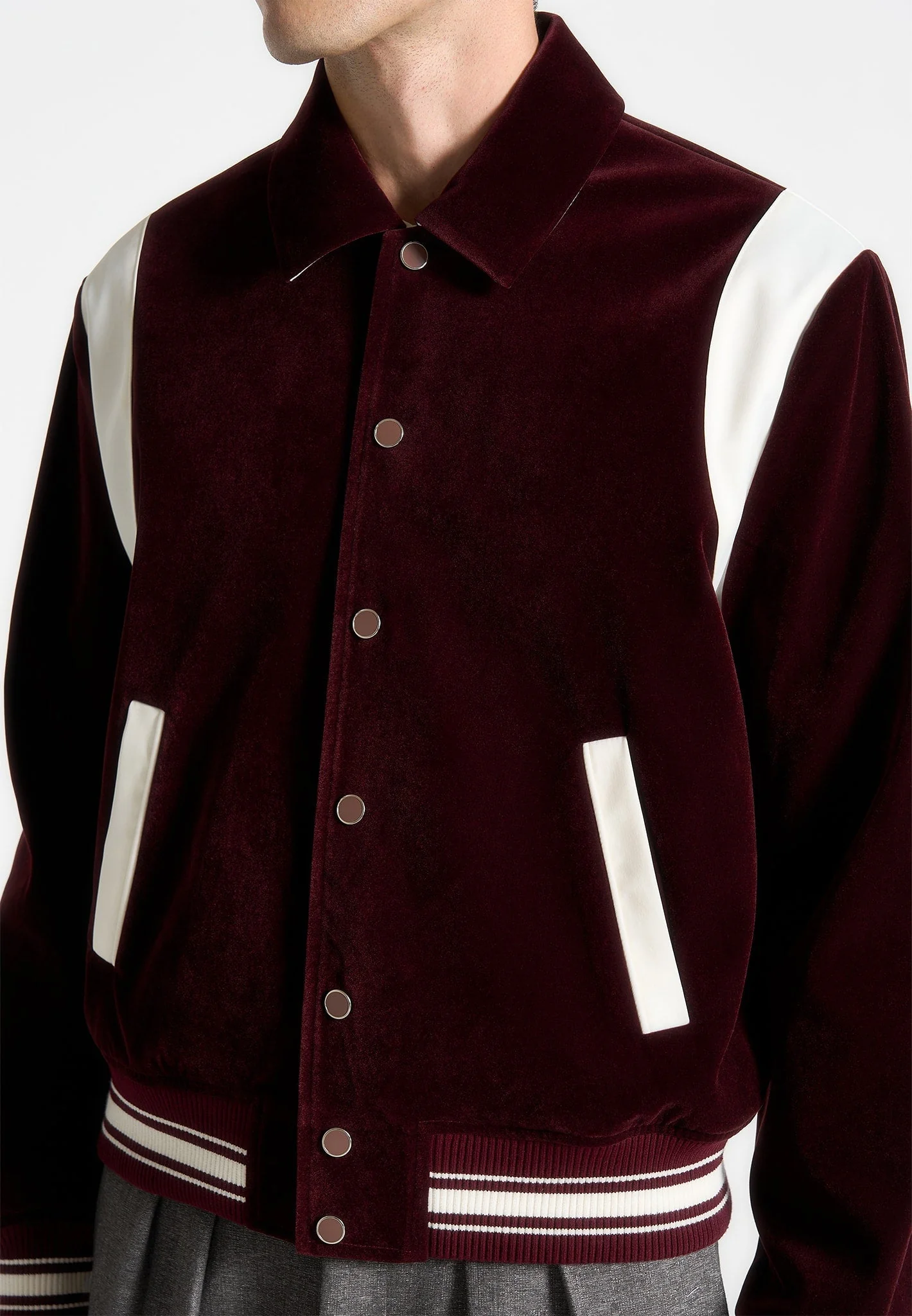 Nico - Velvet & Satin Varsity Jacket - Wine Red - Image 3