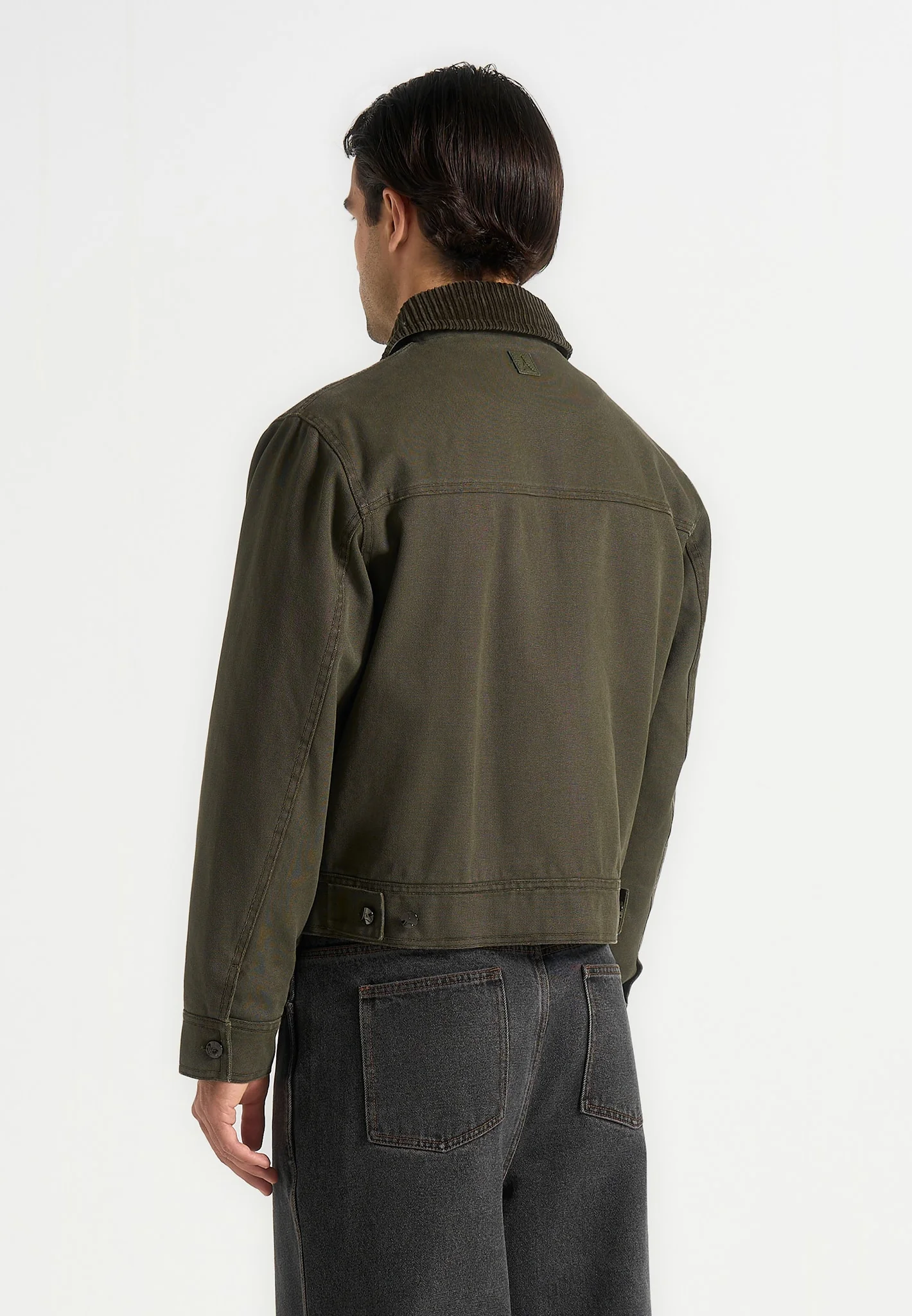 Nino - Clasp Detail Contrast Stitch Gabardine Jacket - Olive - Image 2
