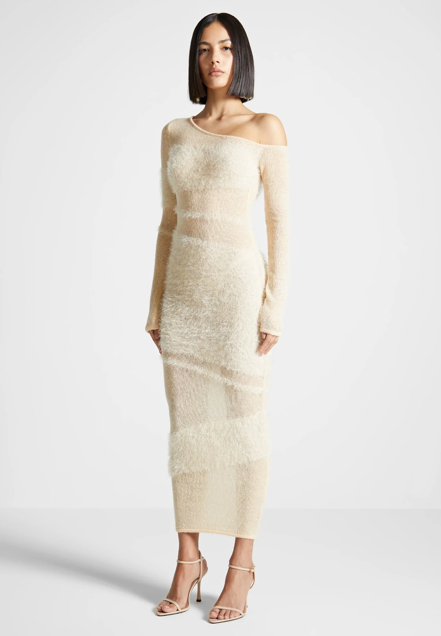 Off Shoulder Knitted Maxi Dress - Beige - Image 3