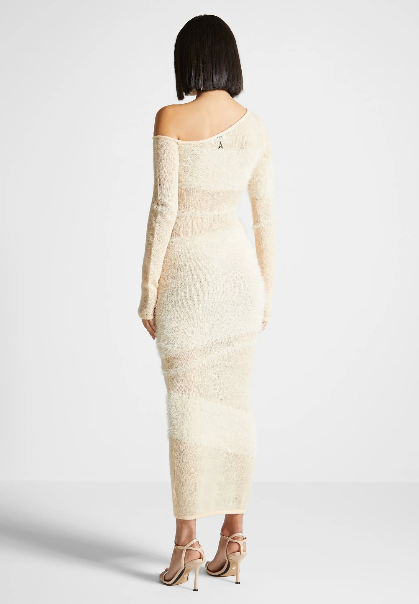 Off Shoulder Knitted Maxi Dress - Beige - Image 4