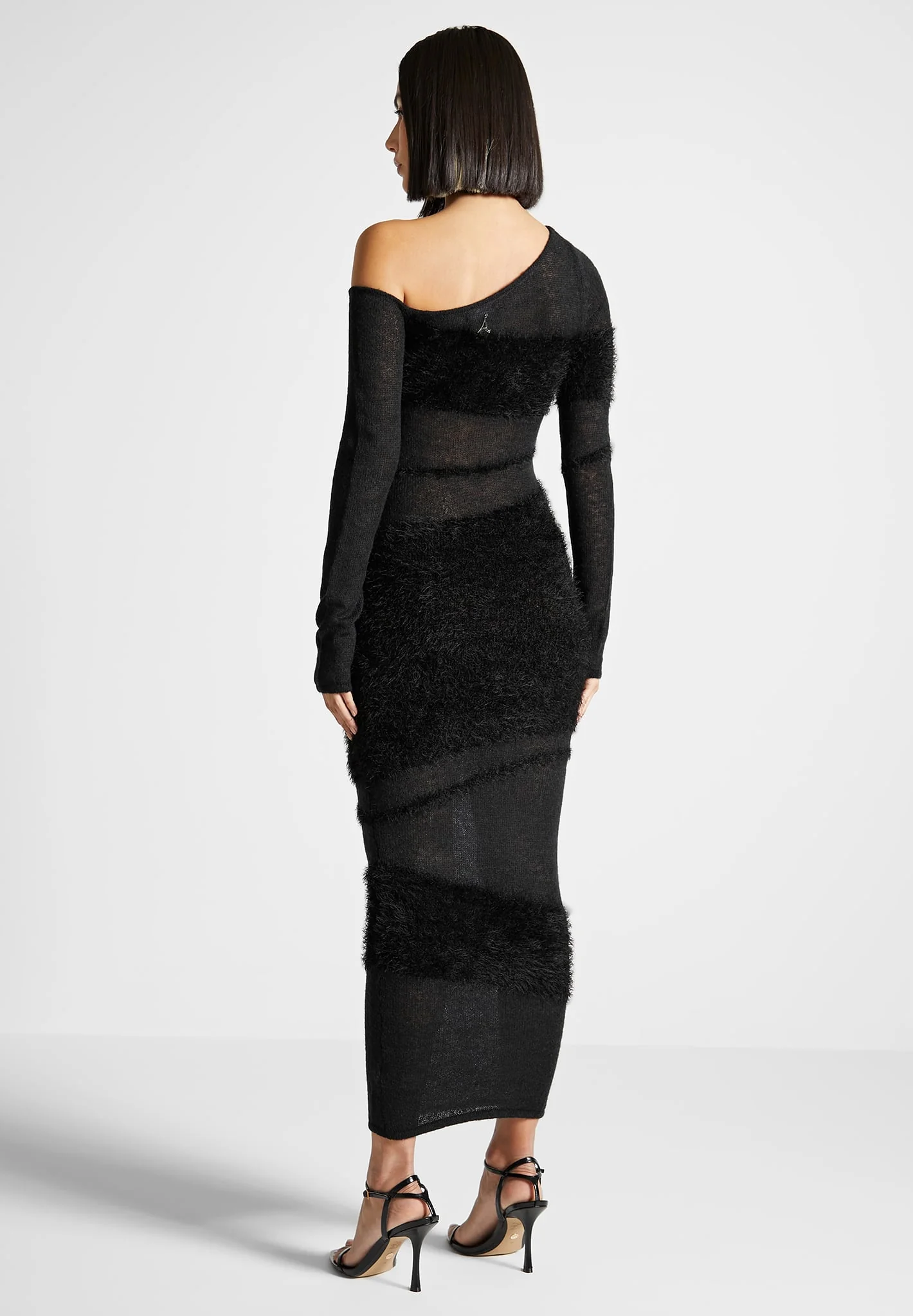 Off Shoulder Knitted Maxi Dress - Black - Image 3