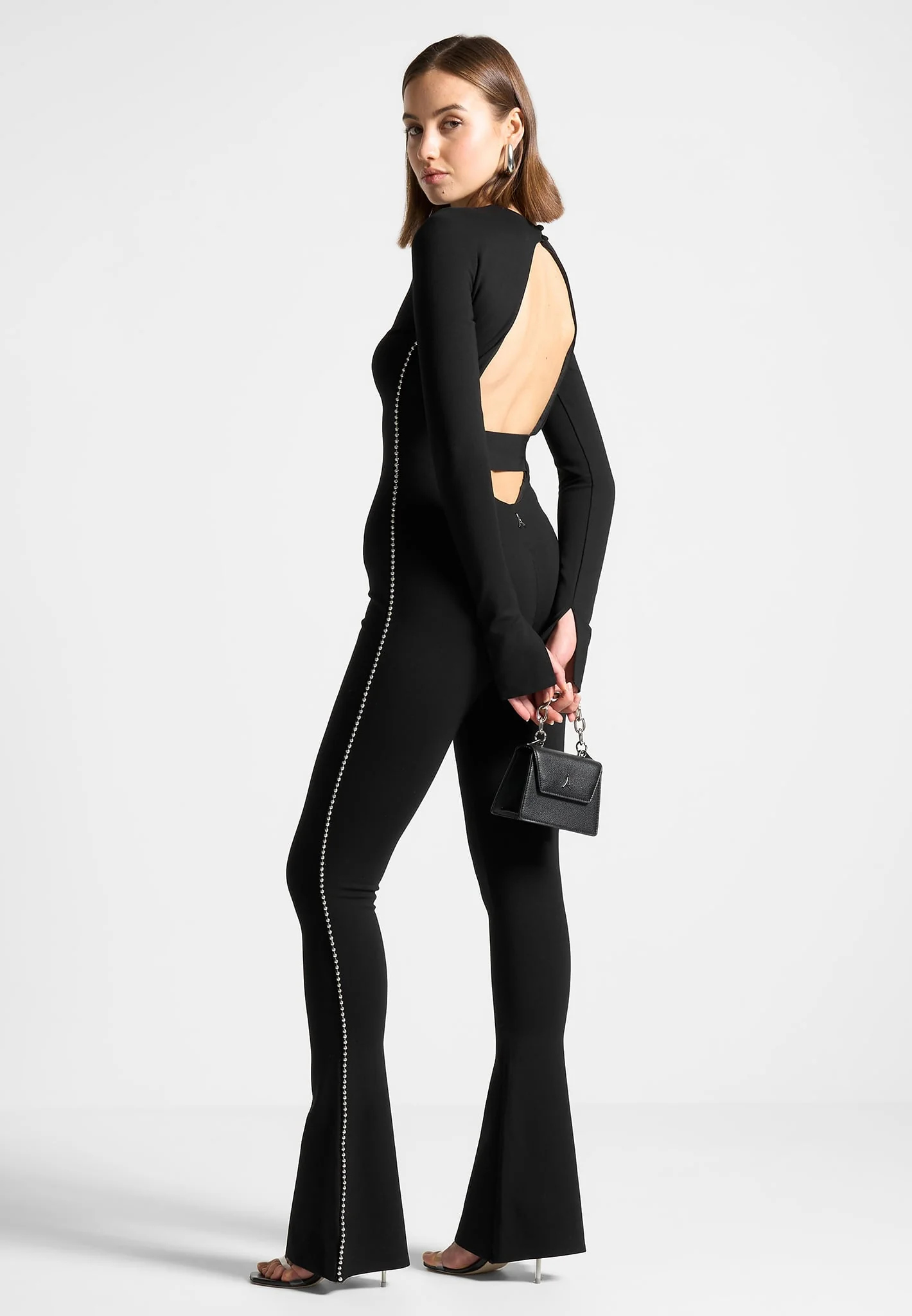 Open Back Embellished Jumpsuit - Black