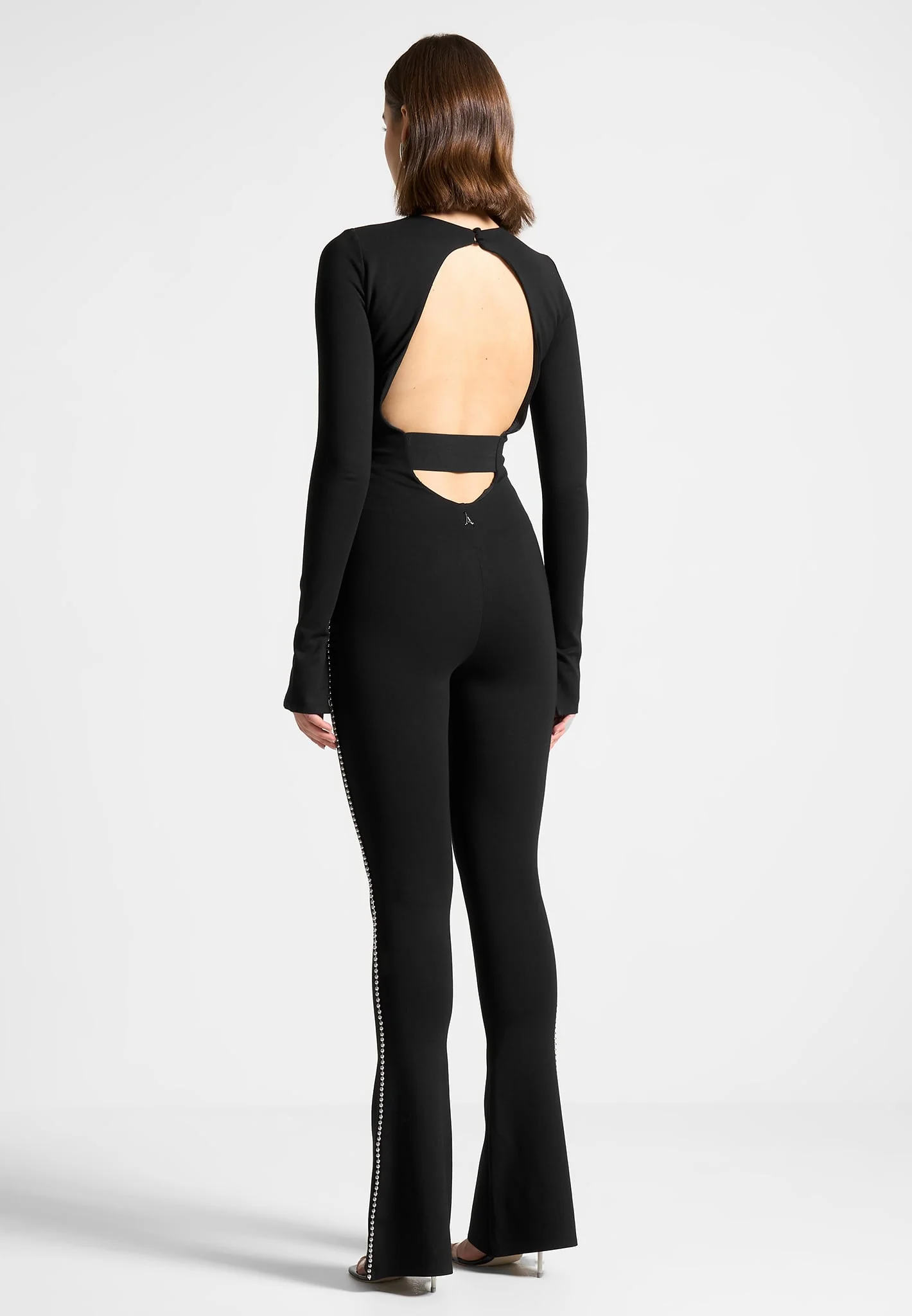 Open Back Embellished Jumpsuit - Black - Image 4