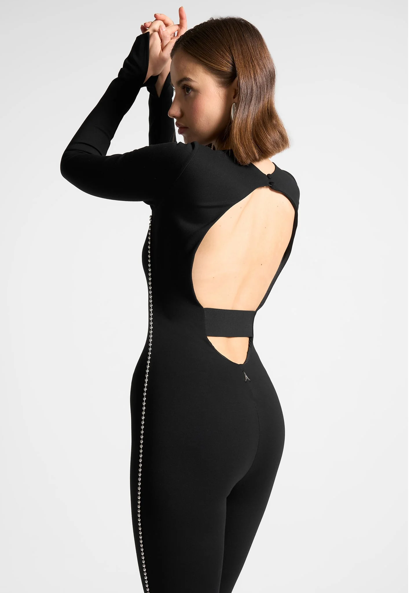 Open Back Embellished Jumpsuit - Black - Image 6
