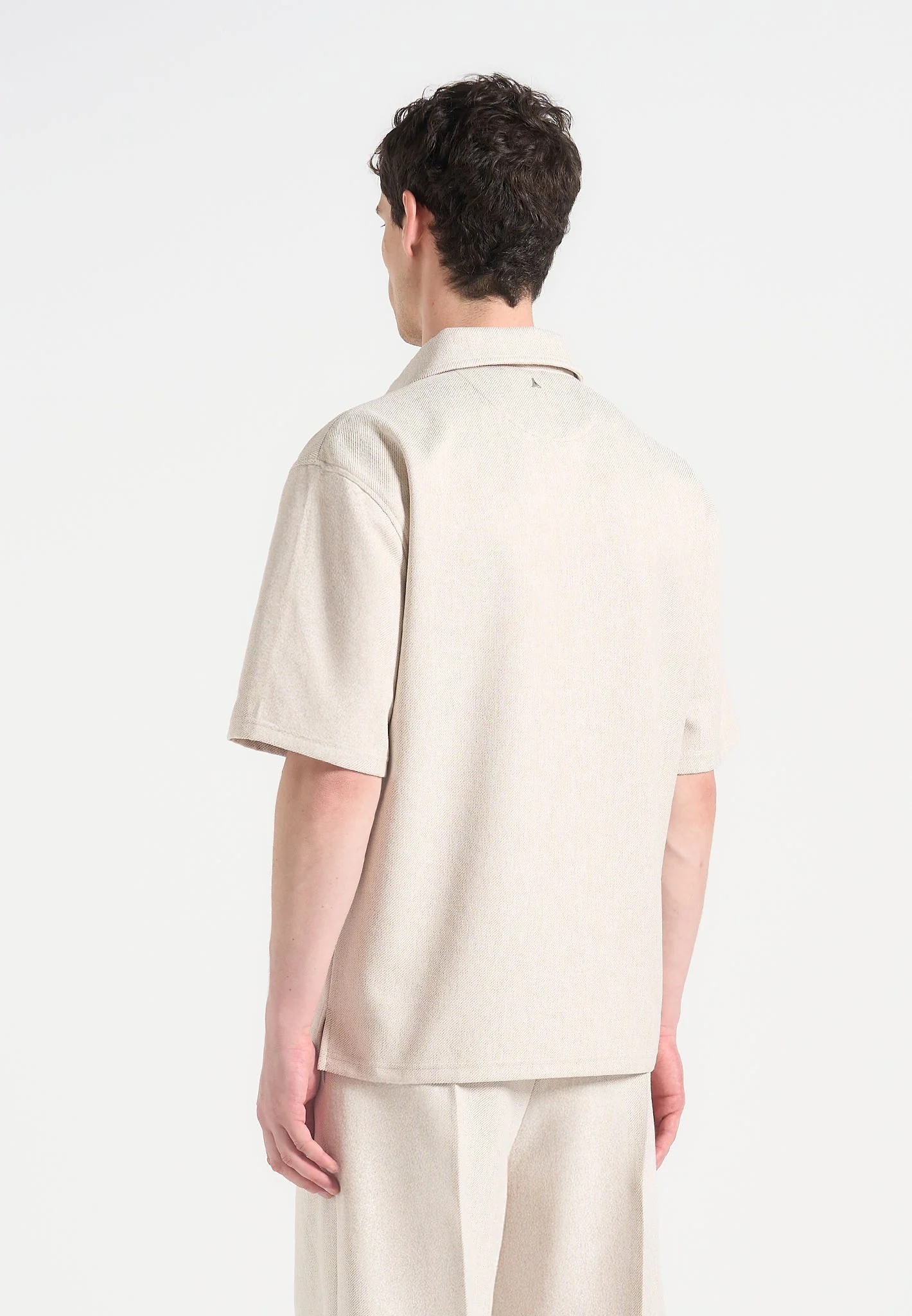 Norbert - Open Collar Textured Drawstring Shirt - Cream - Image 3