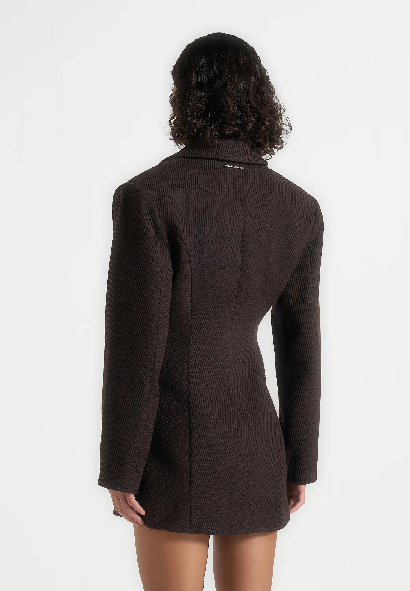 Sylvie - Oversized Wool Asymmetric Blazer Dress - Brown - Image 4