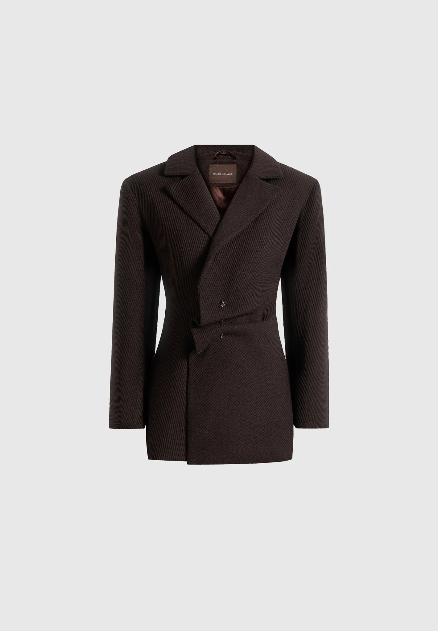 Sylvie - Oversized Wool Asymmetric Blazer Dress - Brown - Image 8