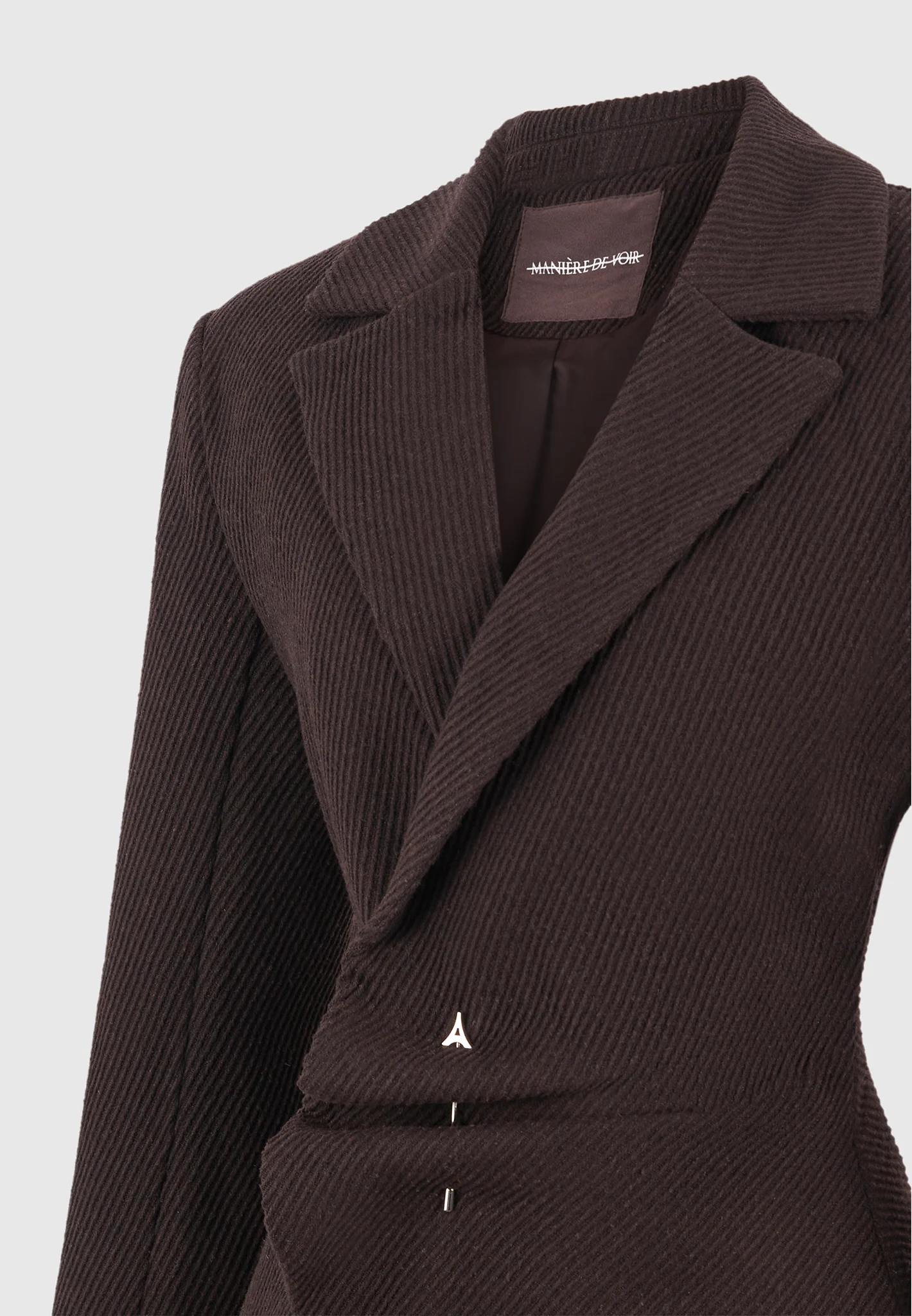 Sylvie - Oversized Wool Asymmetric Blazer Dress - Brown - Image 9