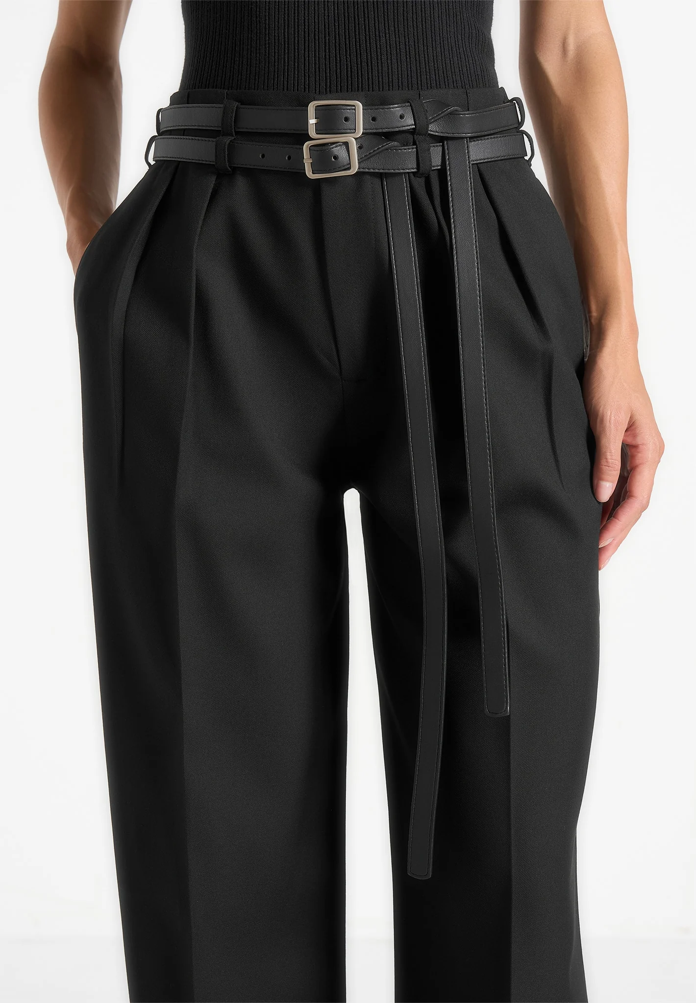 Pascale - Tailored Twin Belt Trousers - Black - Image 3