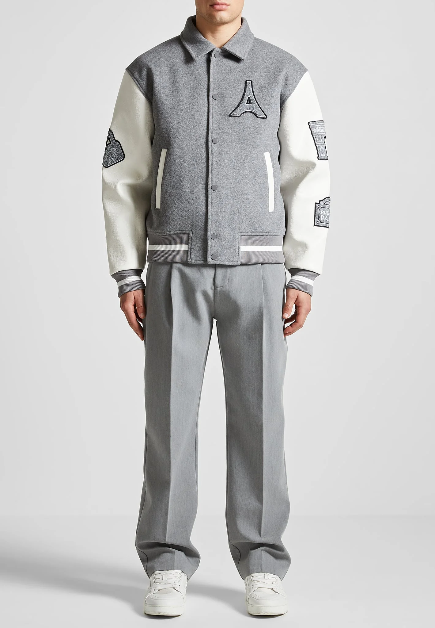 Oscar - Mona Lisa Wool Blend Varsity Jacket - Grey - Image 3