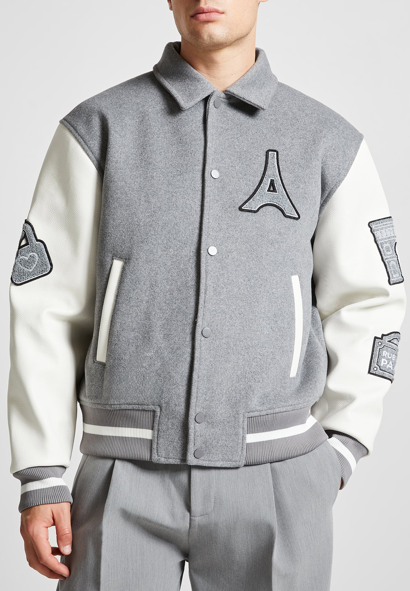 Oscar - Mona Lisa Wool Blend Varsity Jacket - Grey - Image 4