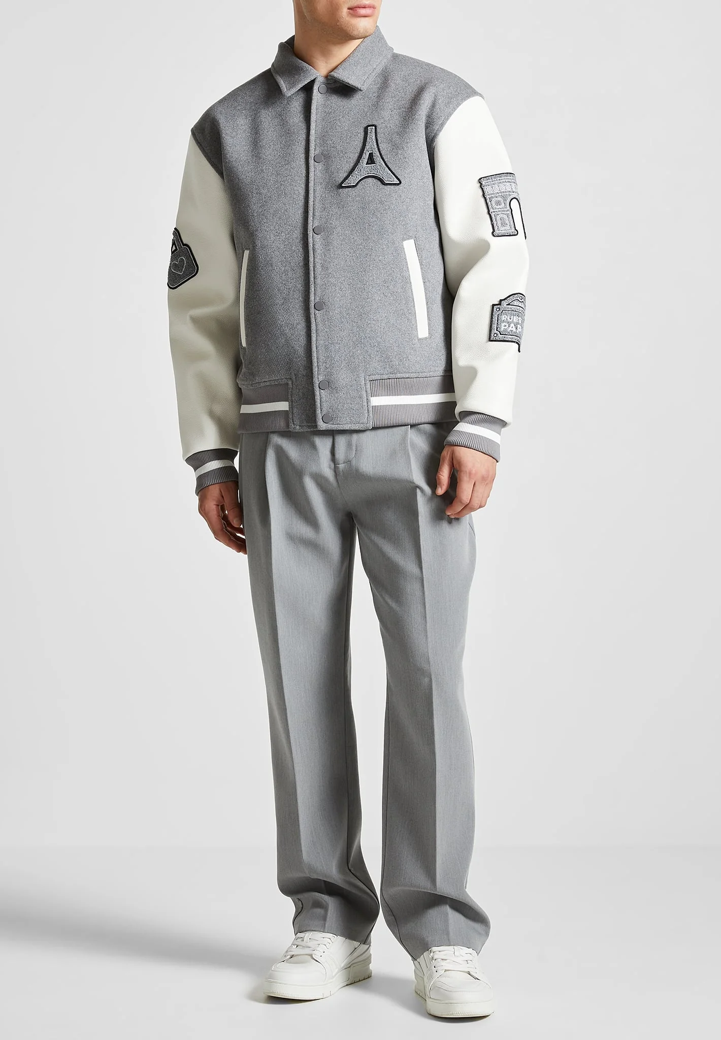 Oscar - Mona Lisa Wool Blend Varsity Jacket - Grey - Image 5