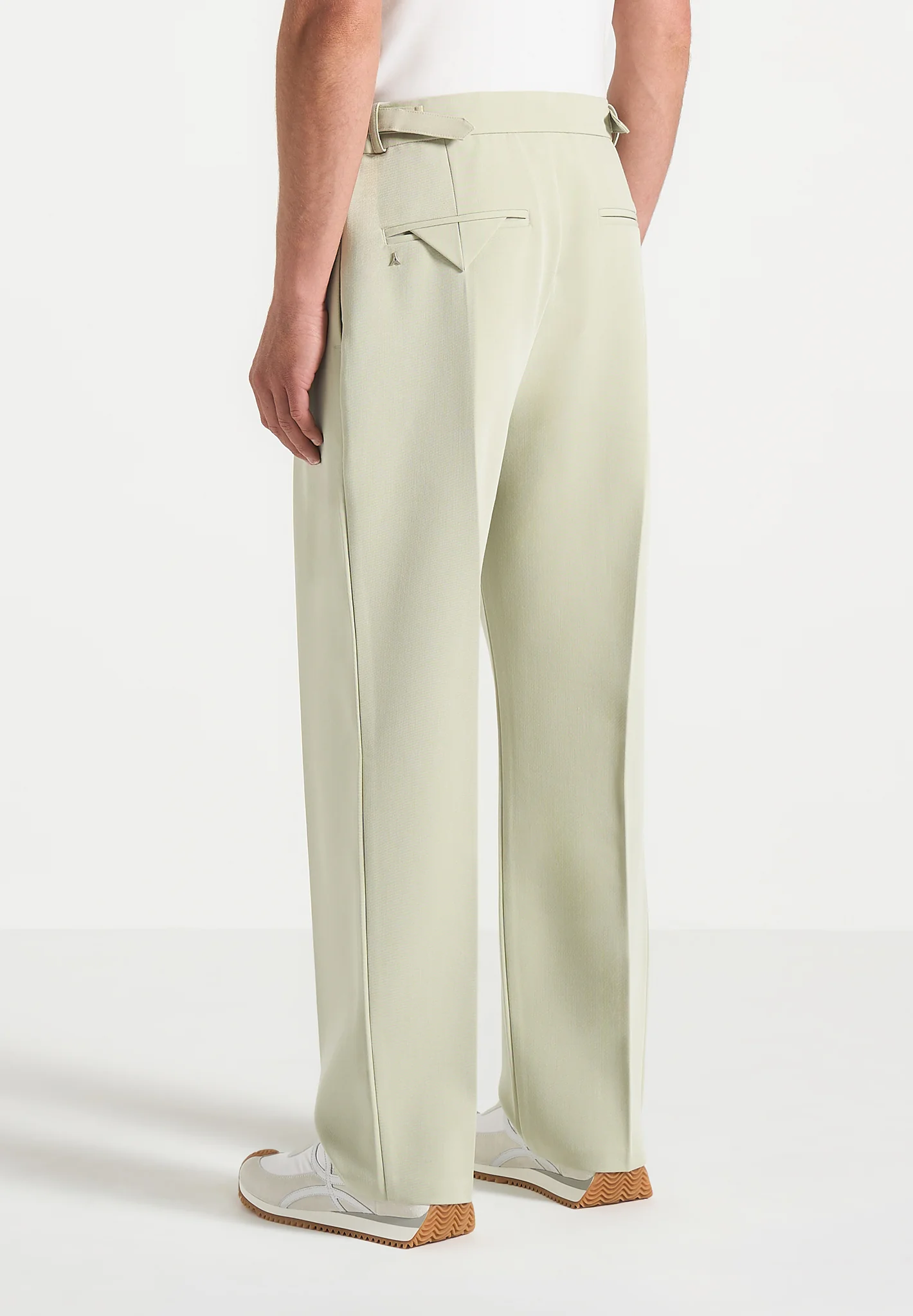 Pierre - Relaxed Fit Hatched Pleated Tailored Trousers - Sage - Image 4