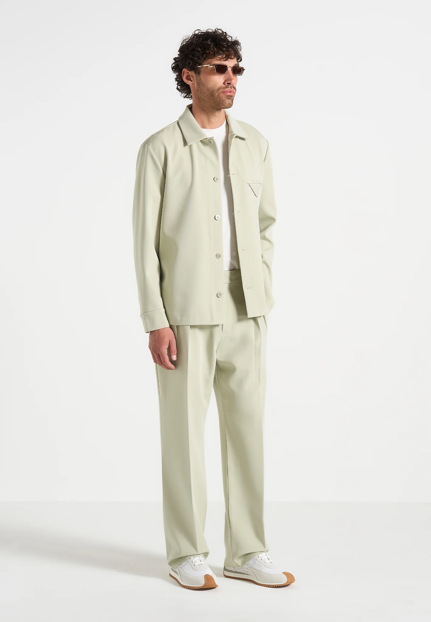 Pierre - Relaxed Fit Hatched Pleated Tailored Trousers - Sage - Image 5