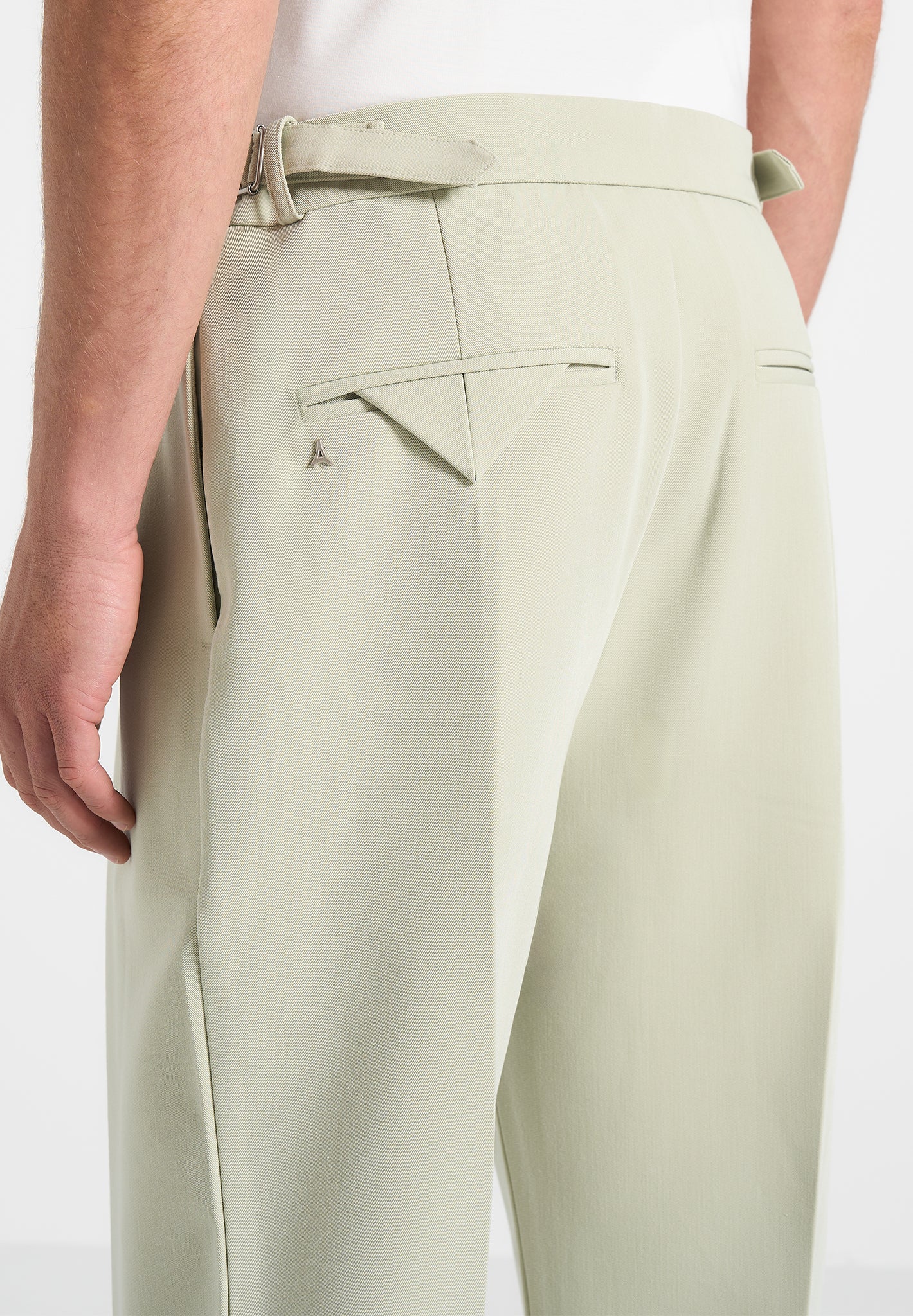 Pierre - Relaxed Fit Hatched Pleated Tailored Trousers - Sage - Image 7