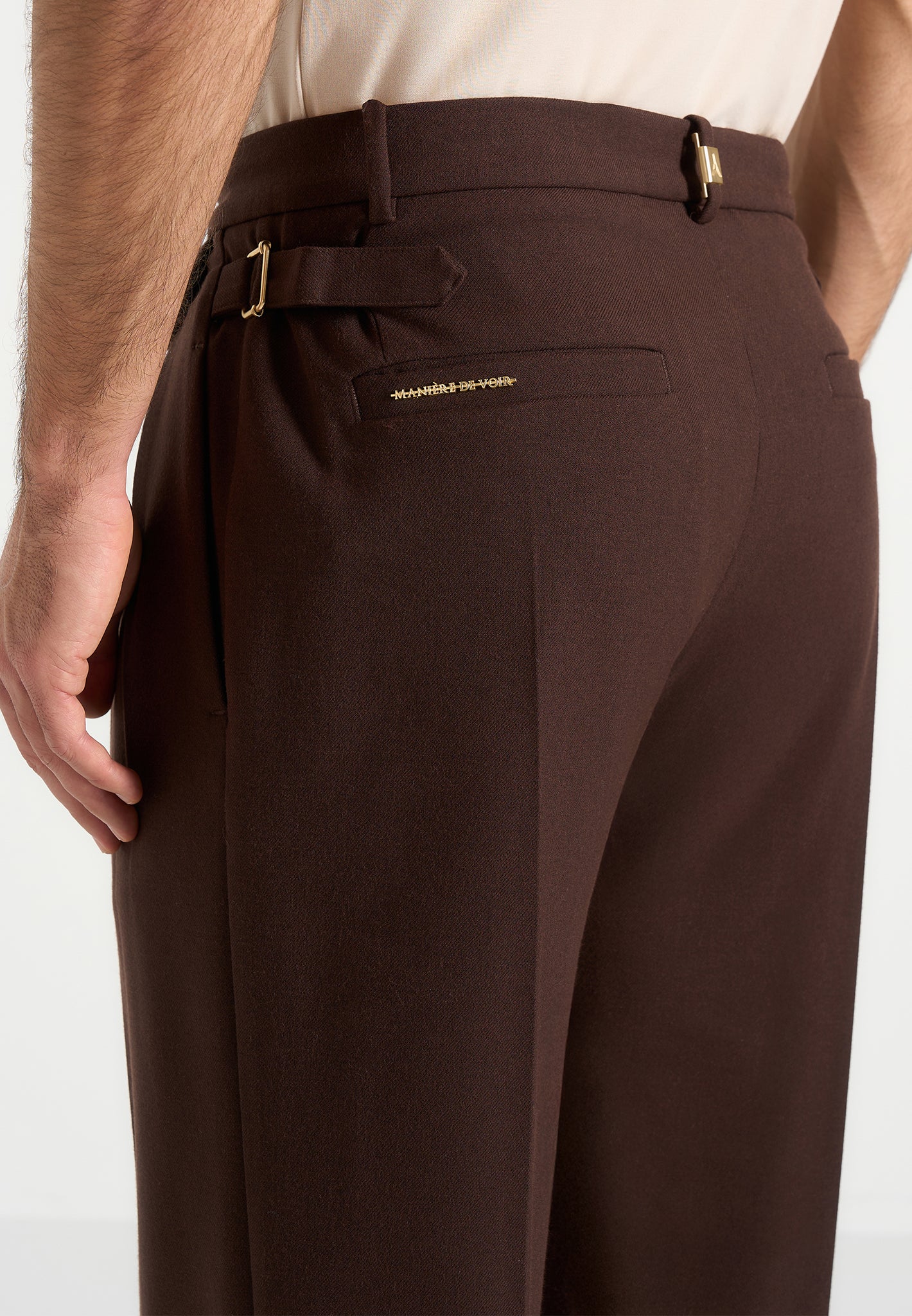 Pierre - Relaxed Fit Pleated Tailored Trousers - Brown - Image 7