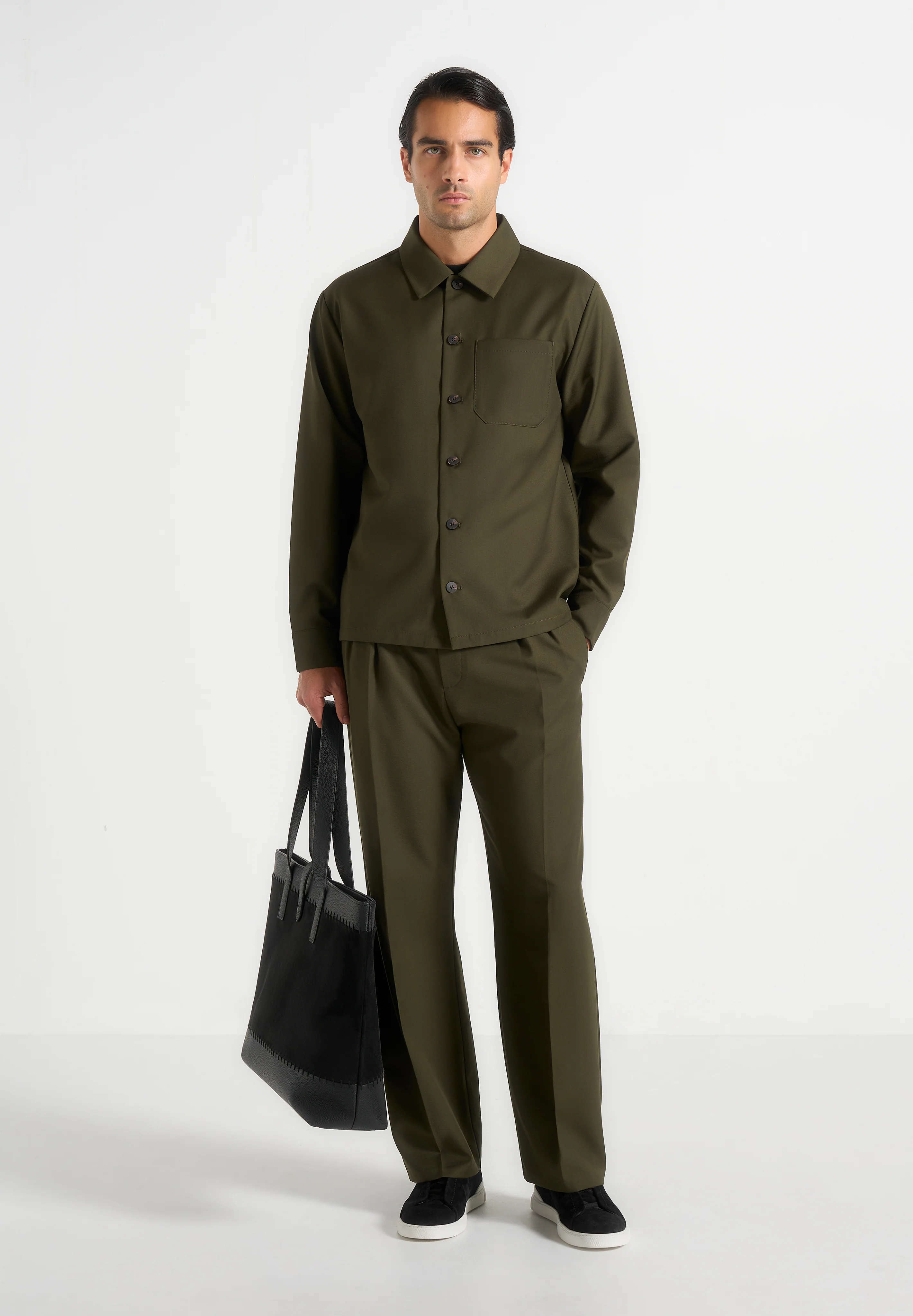 Pierre - Relaxed Fit Pleated Tailored Trousers - Olive - Image 2