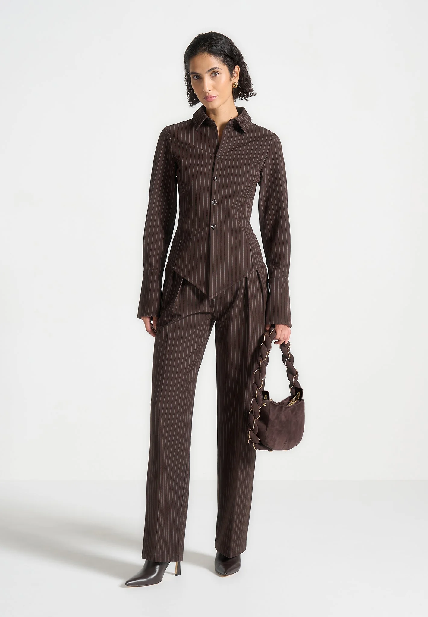 Sonia - Pinstripe Angled Shirt - Brown - Image 2