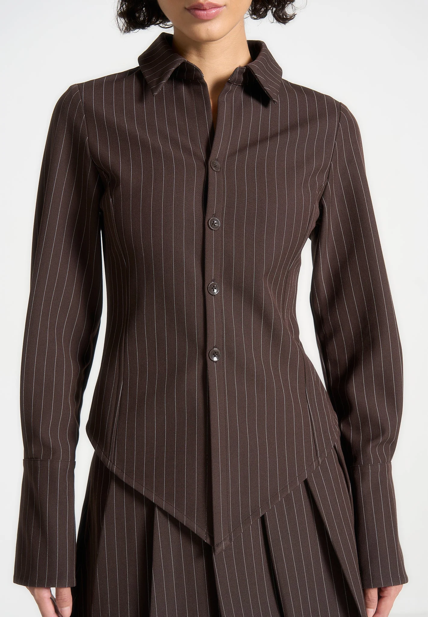 Sonia - Pinstripe Angled Shirt - Brown - Image 3
